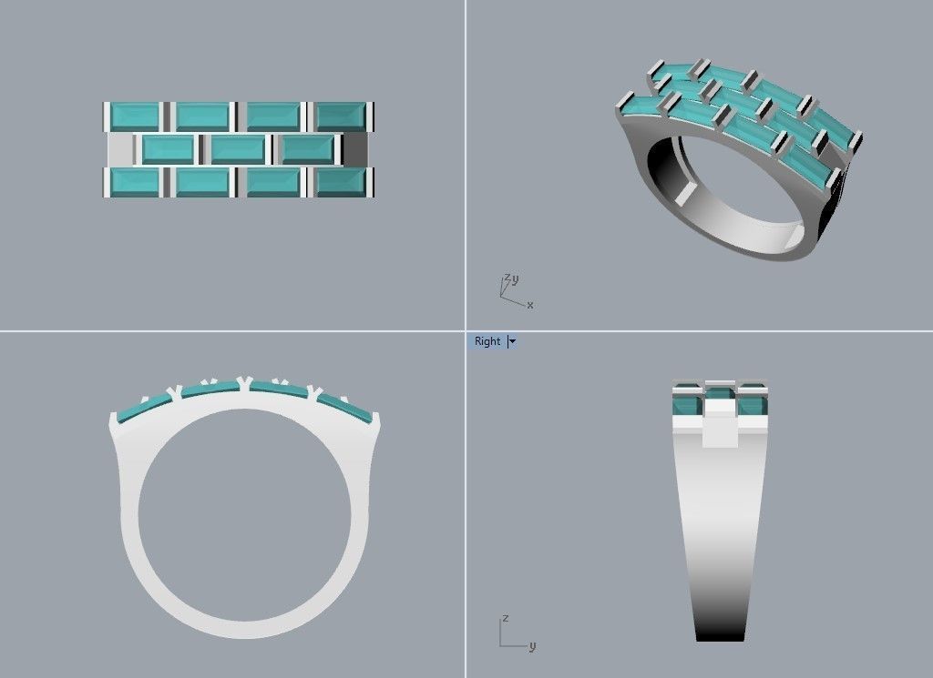 Ring with baguette cut gems 3dm stl 3D print model_13