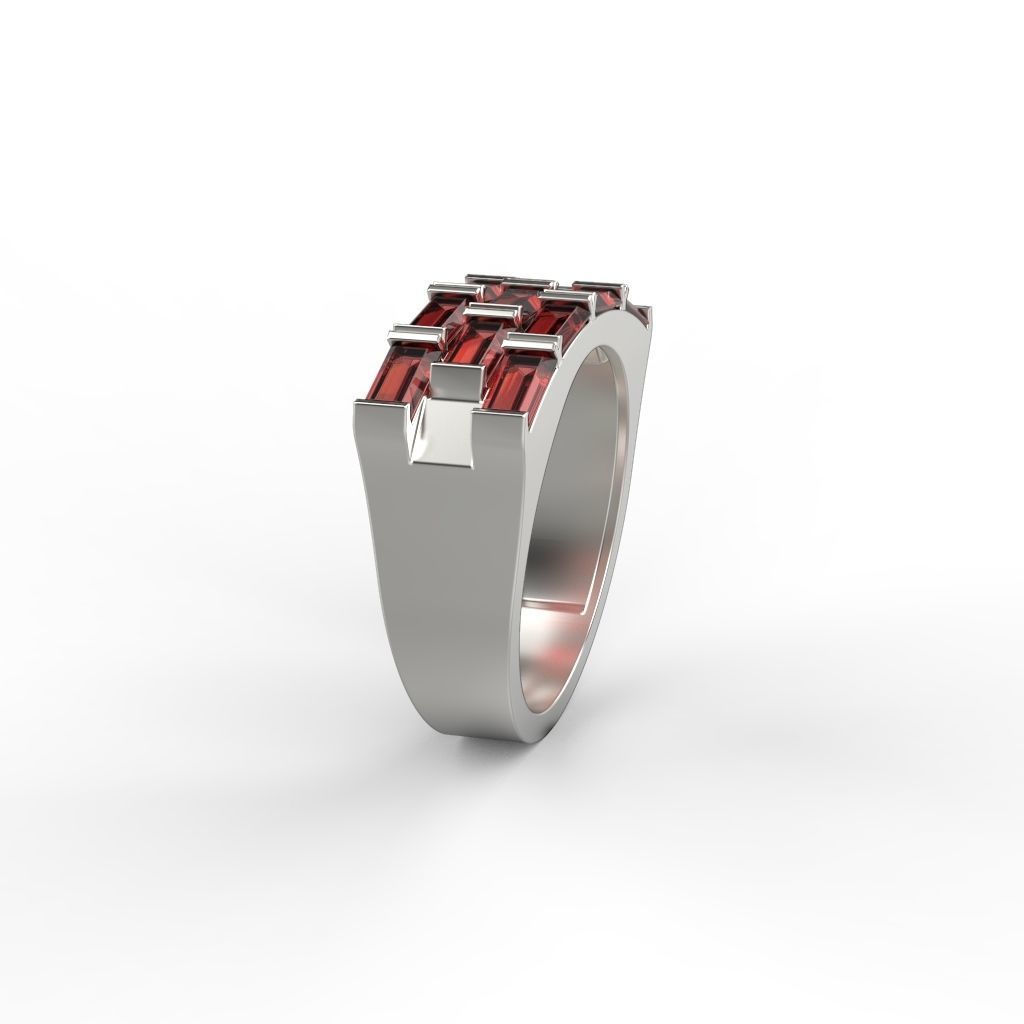 Ring with baguette cut gems 3dm stl 3D print model_19