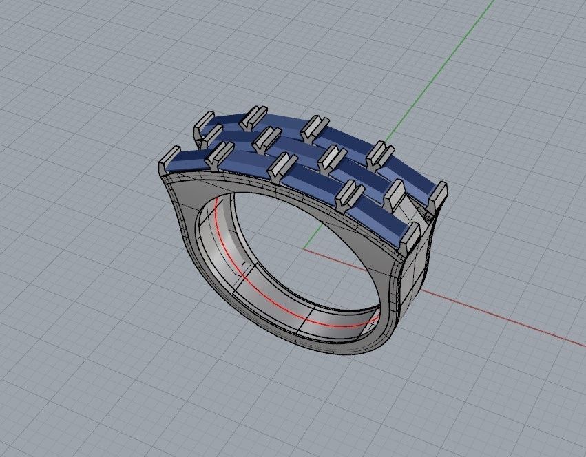 Ring with baguette cut gems 3dm stl 3D print model_26