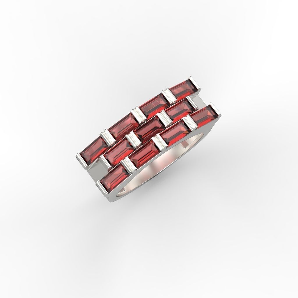 Ring with baguette cut gems 3dm stl 3D print model_15