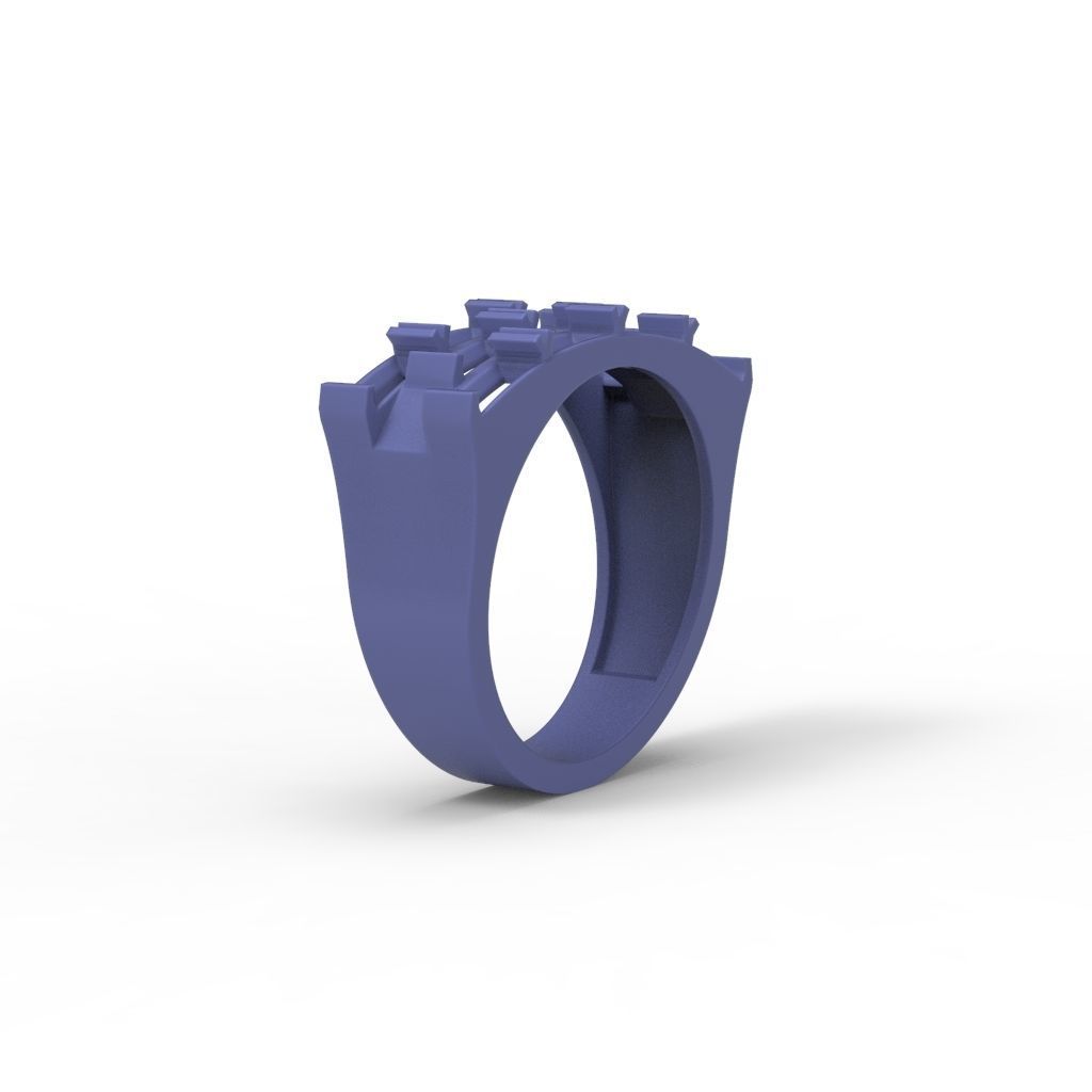 Ring with baguette cut gems 3dm stl 3D print model_24