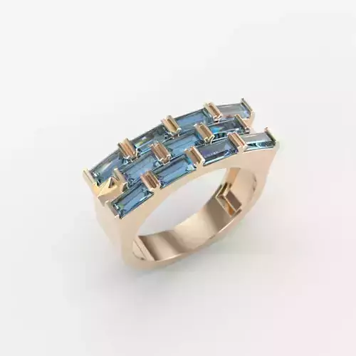 Ring with baguette cut gems 3dm stl