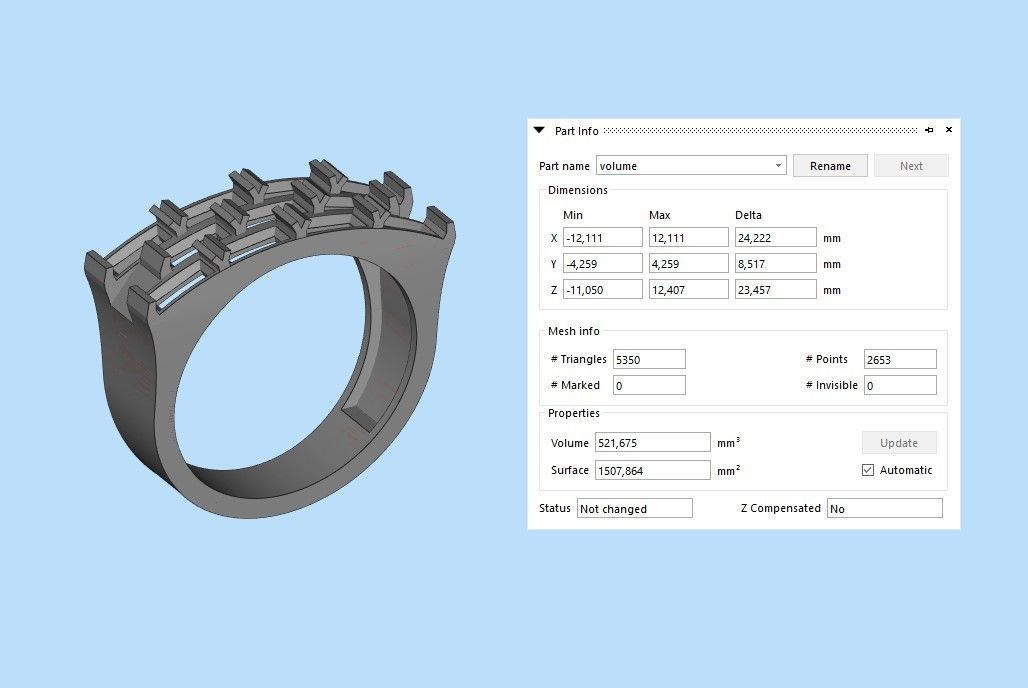 Ring with baguette cut gems 3dm stl 3D print model_11
