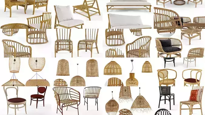 Furniture collection hanging rattan and bamboo furniture set 2 