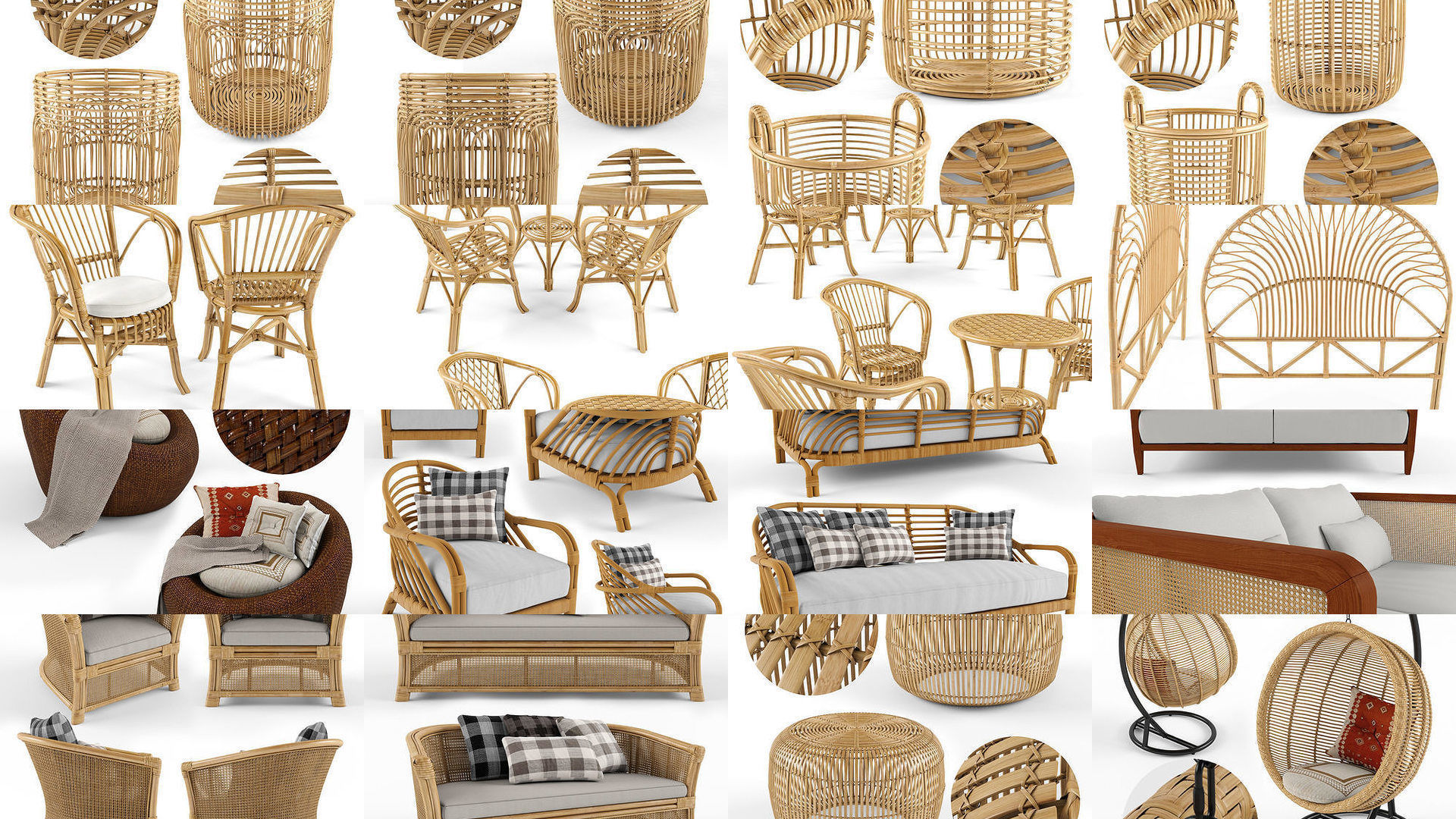 Furniture collection hanging rattan and bamboo furniture set 3 _4