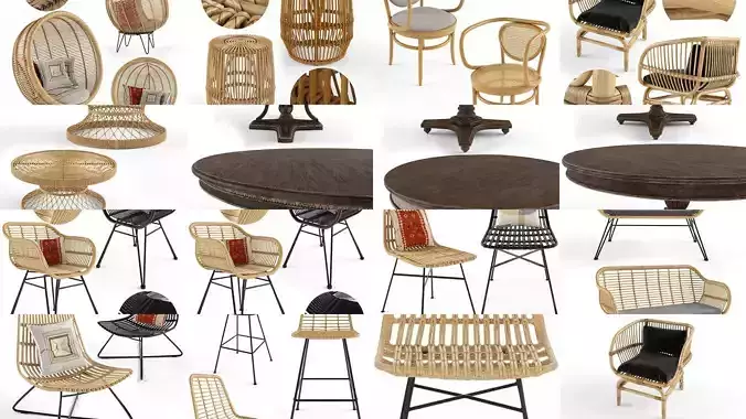 Furniture collection hanging rattan and bamboo furniture set 3 