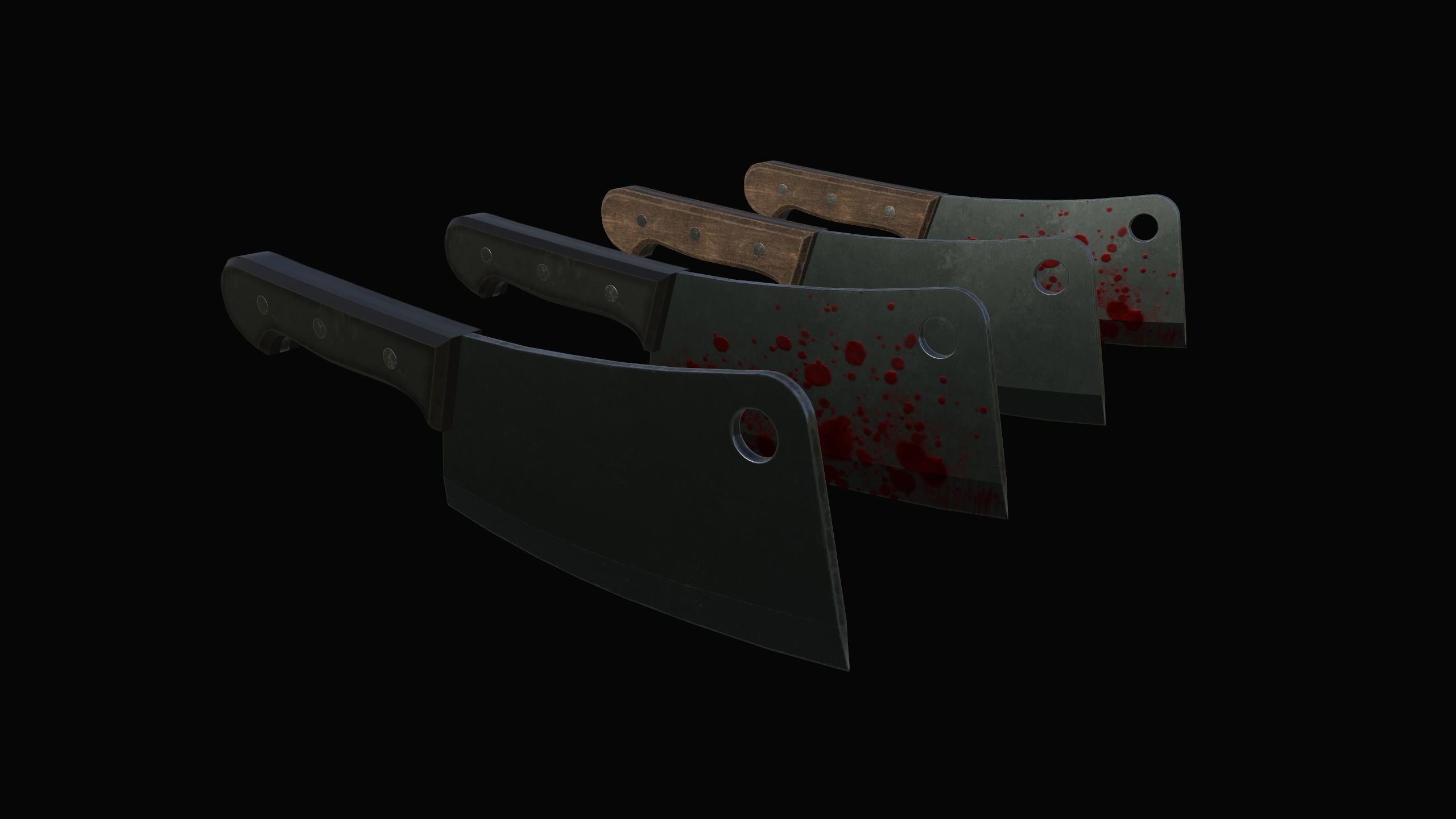 Cleaver knife with blood Low-poly 3D model_13