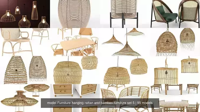  model Furniture hanging rattan and bamboo furniture set 5 3D Model Collection