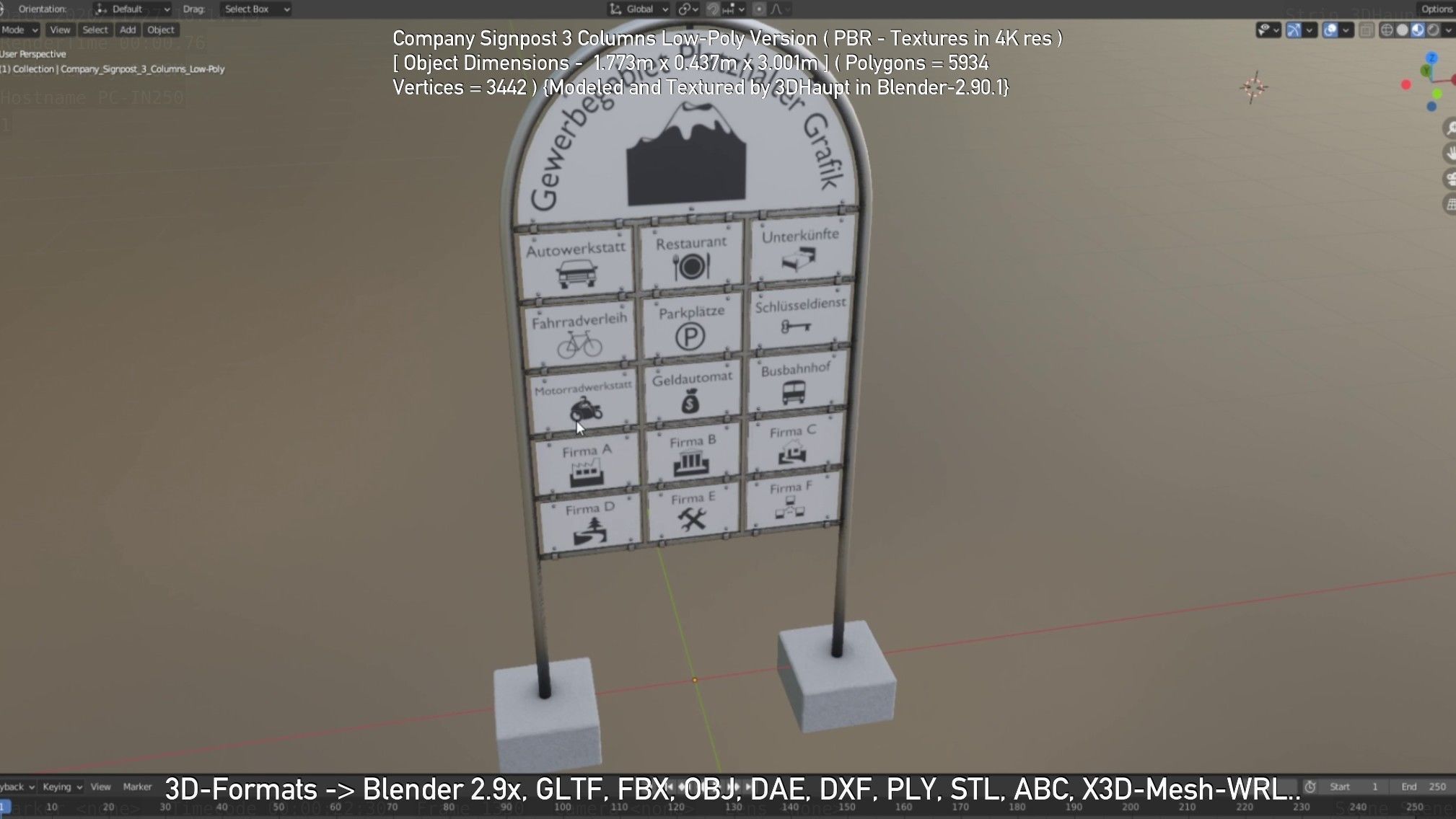Company Signpost 3 Columns Low-Poly Version Low-poly 3D model_44
