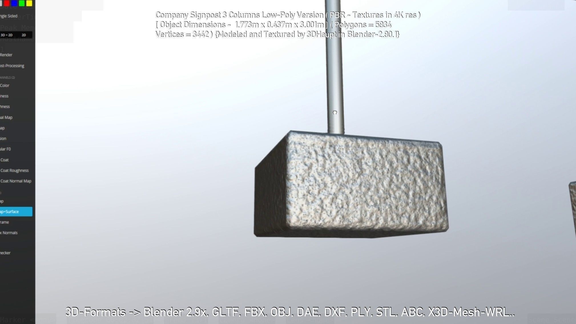 Company Signpost 3 Columns Low-Poly Version Low-poly 3D model_33