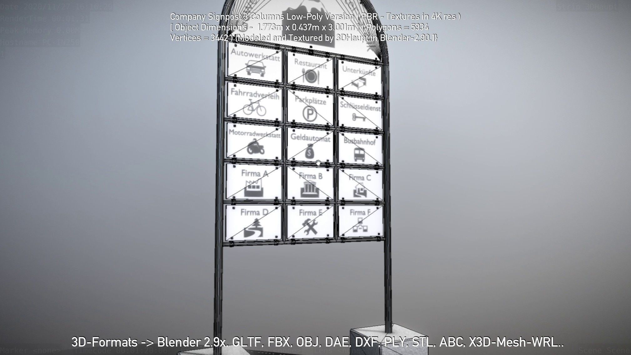 Company Signpost 3 Columns Low-Poly Version Low-poly 3D model_26