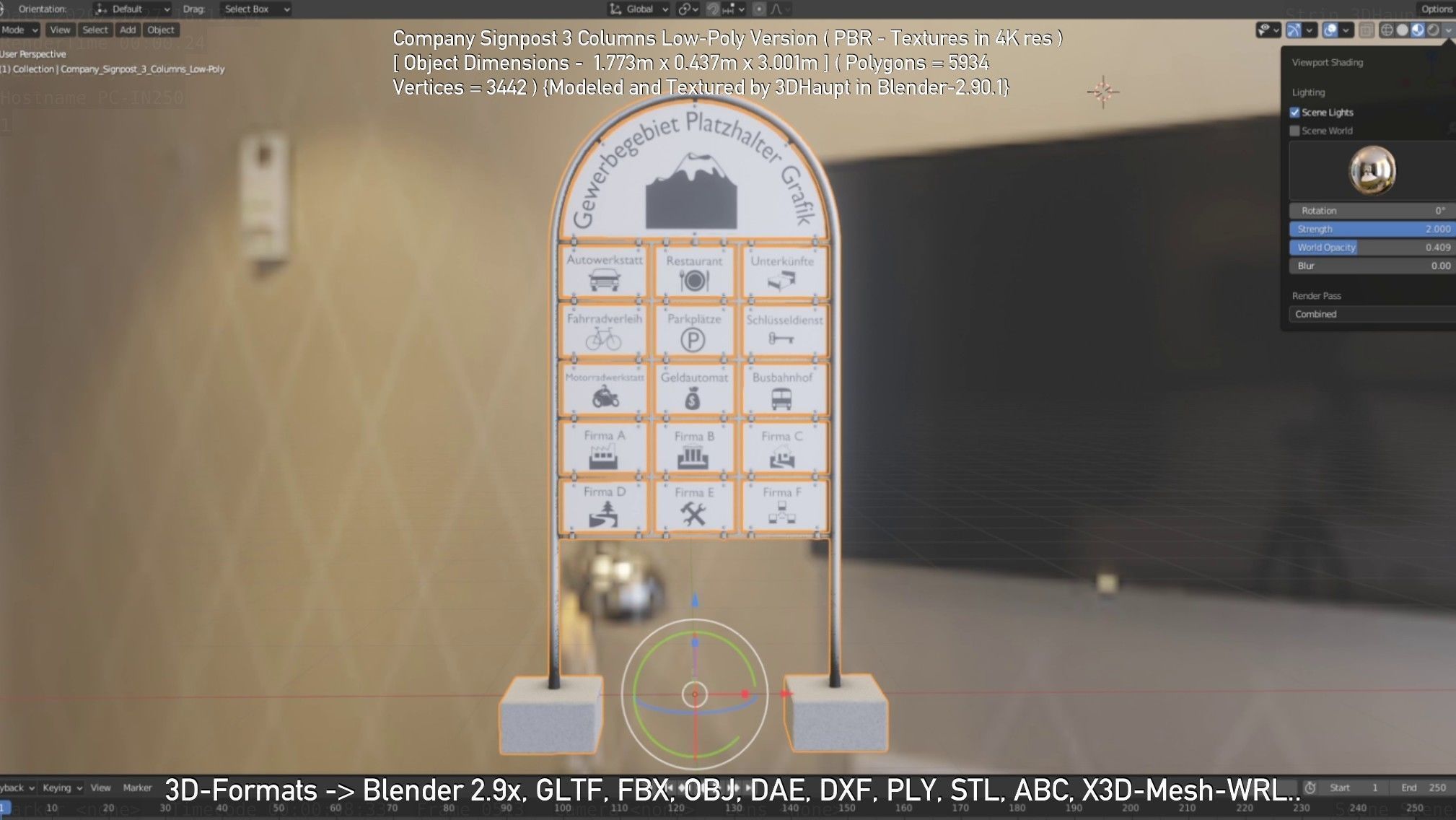 Company Signpost 3 Columns Low-Poly Version Low-poly 3D model_125