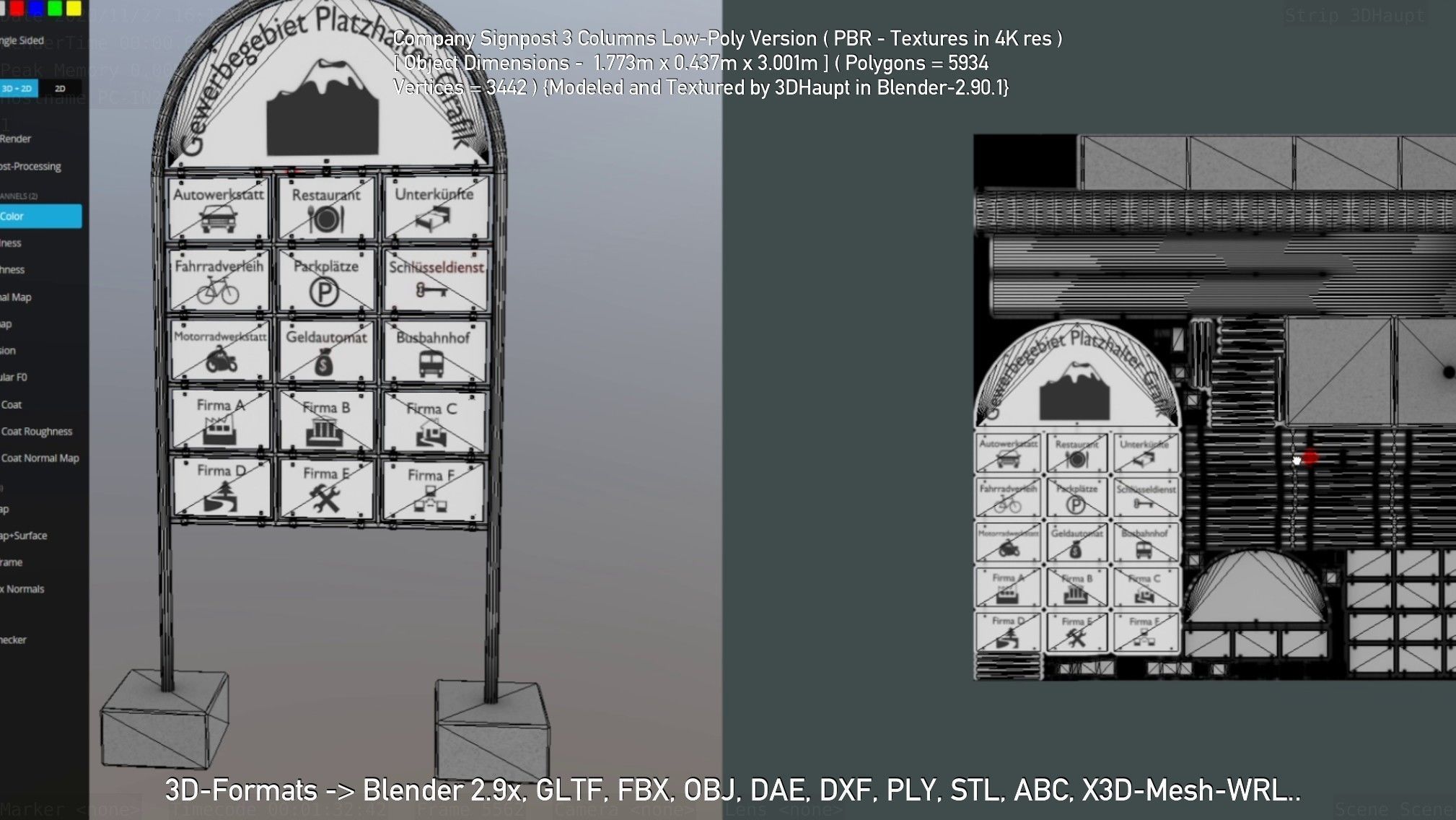 Company Signpost 3 Columns Low-Poly Version Low-poly 3D model_90