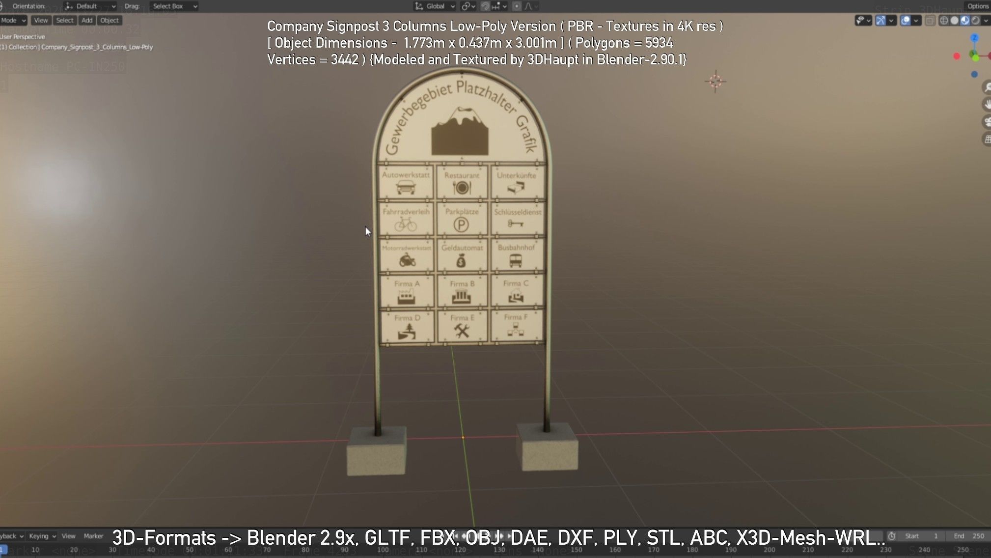 Company Signpost 3 Columns Low-Poly Version Low-poly 3D model_57
