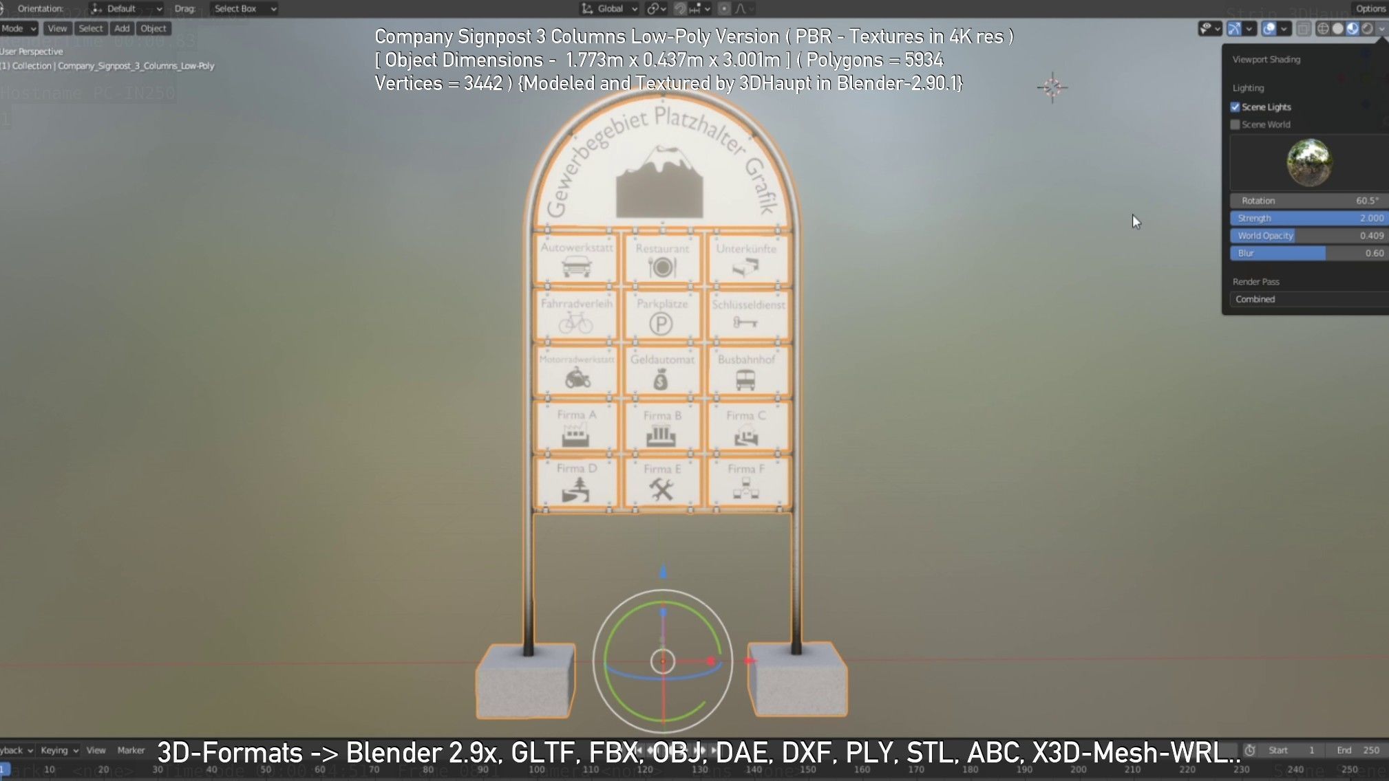Company Signpost 3 Columns Low-Poly Version Low-poly 3D model_127