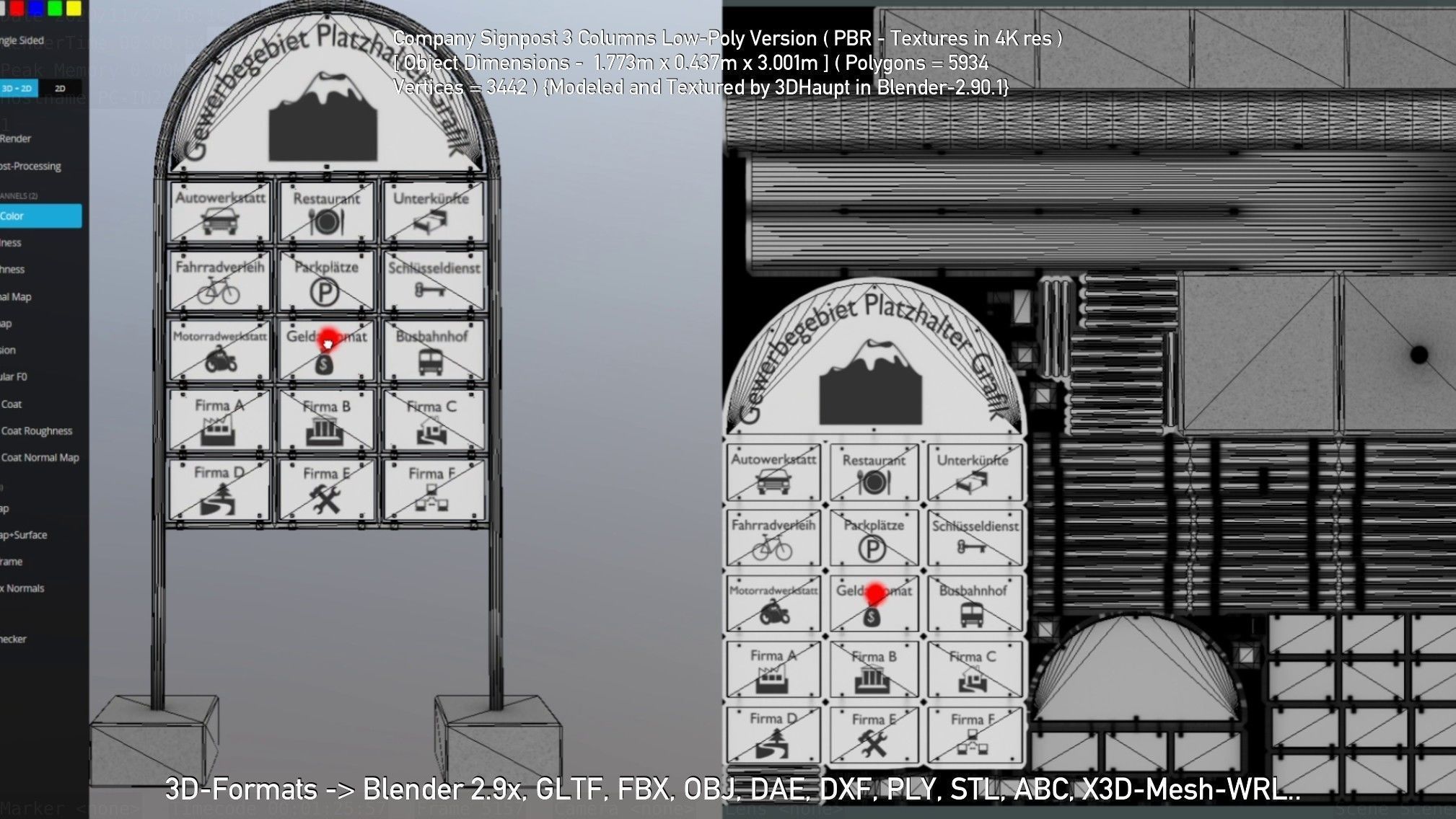 Company Signpost 3 Columns Low-Poly Version Low-poly 3D model_27