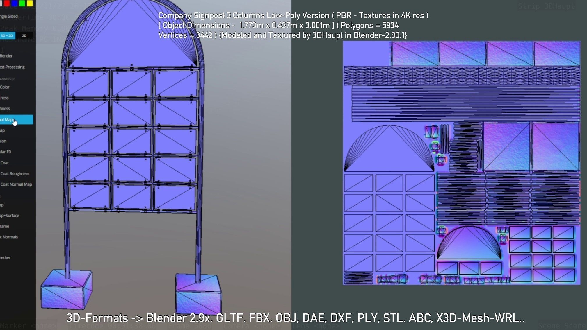 Company Signpost 3 Columns Low-Poly Version Low-poly 3D model_61