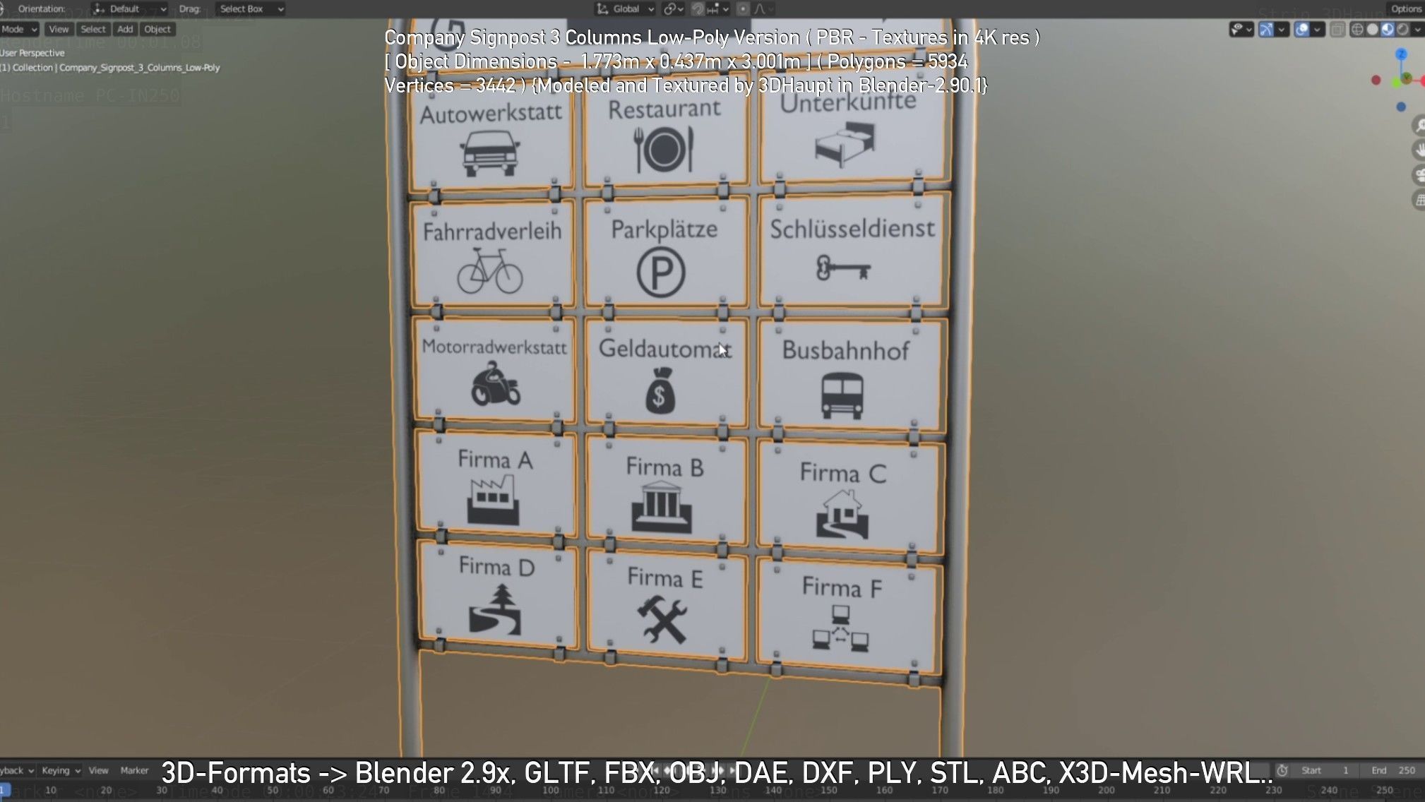 Company Signpost 3 Columns Low-Poly Version Low-poly 3D model_112