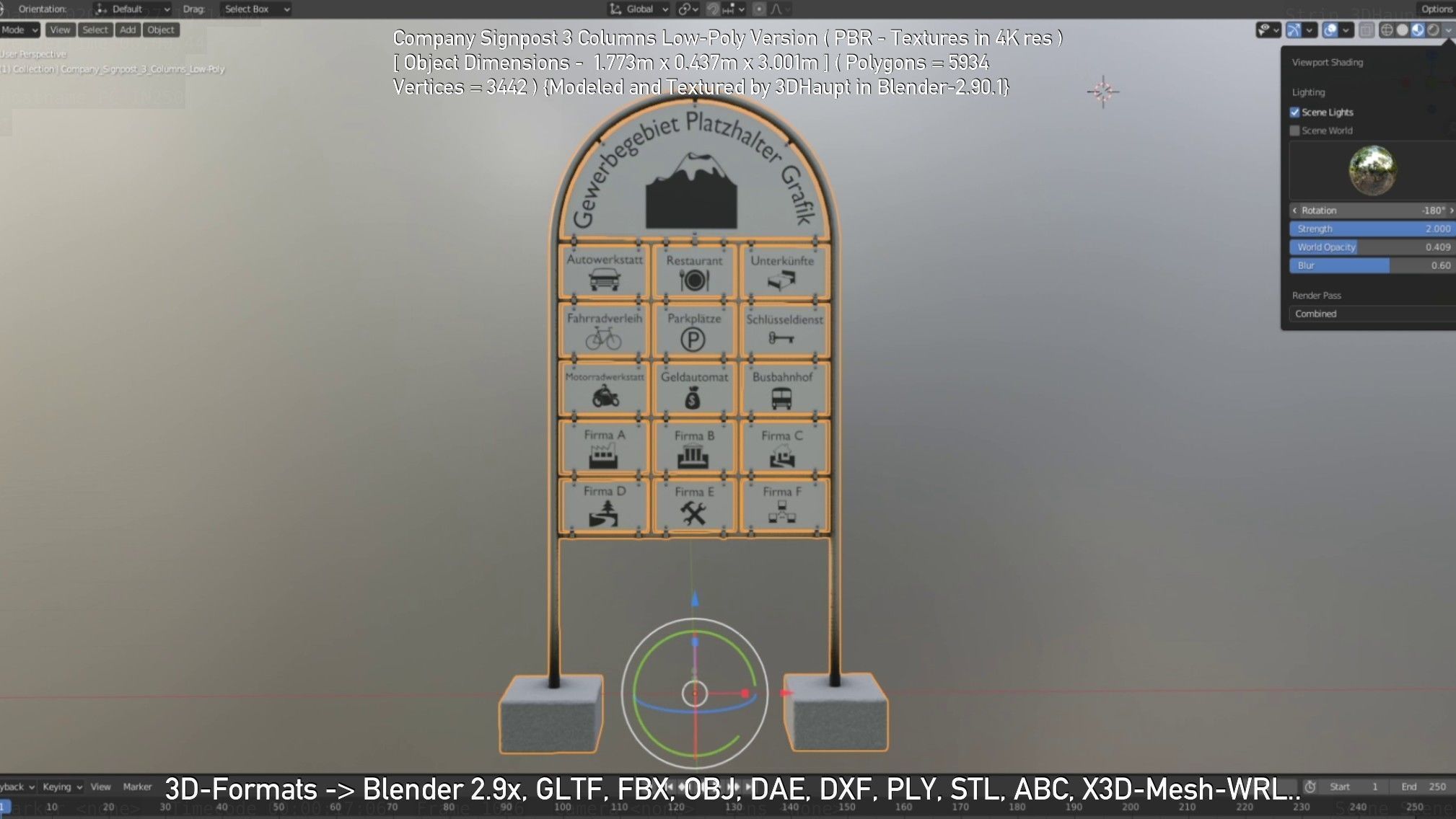 Company Signpost 3 Columns Low-Poly Version Low-poly 3D model_43