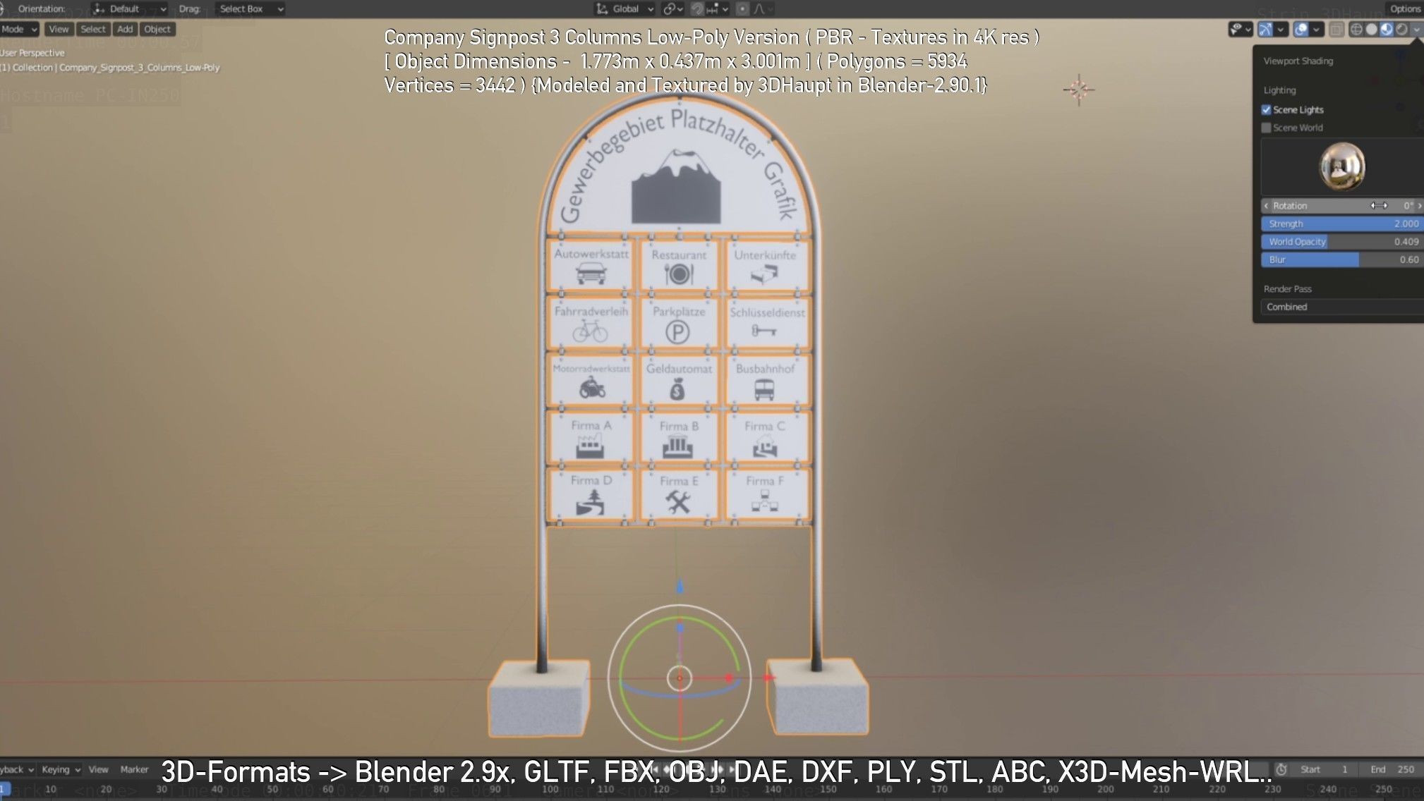 Company Signpost 3 Columns Low-Poly Version Low-poly 3D model_86
