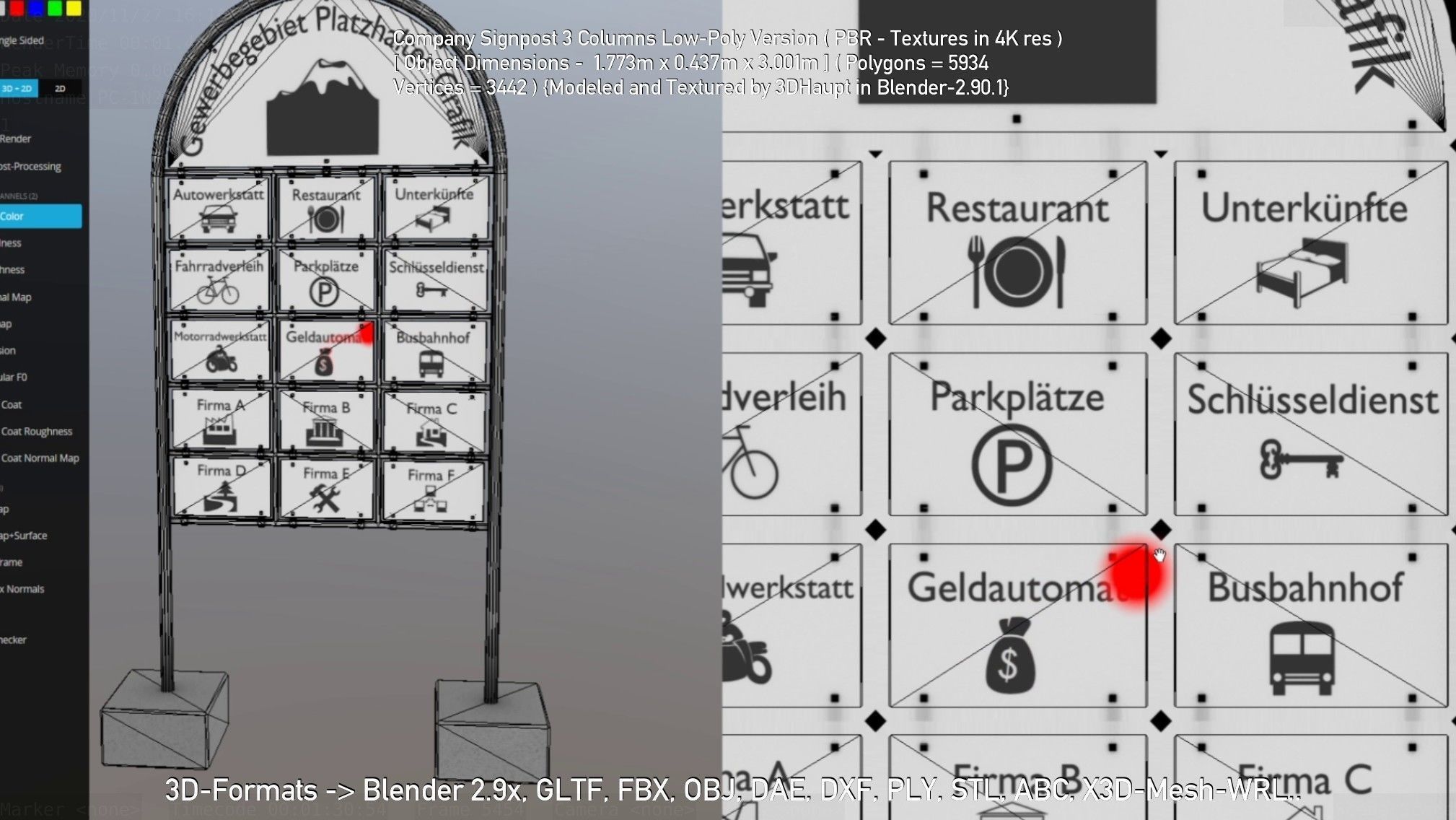 Company Signpost 3 Columns Low-Poly Version Low-poly 3D model_143
