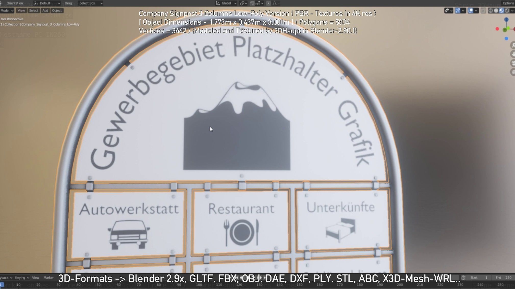 Company Signpost 3 Columns Low-Poly Version Low-poly 3D model_2