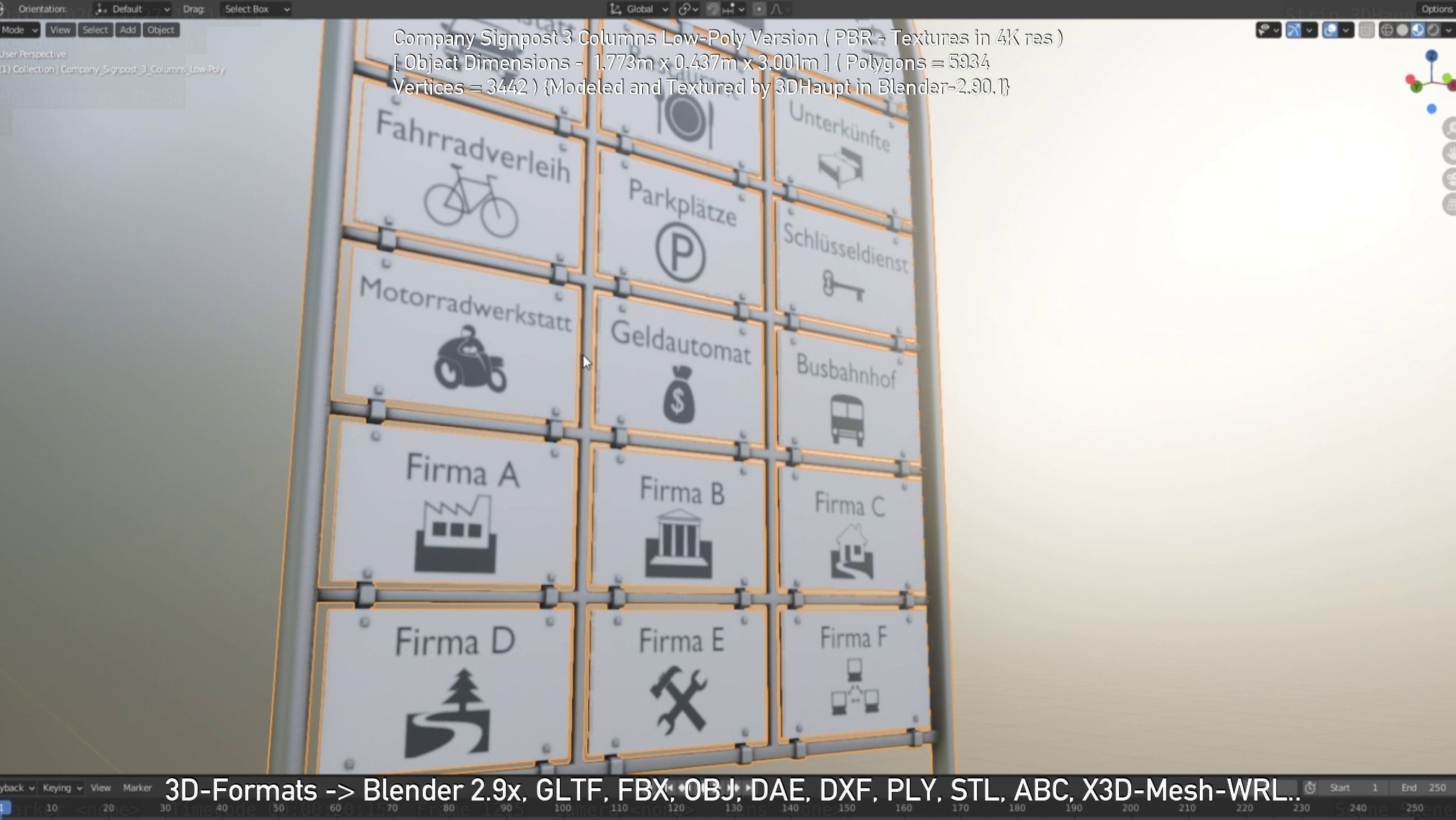Company Signpost 3 Columns Low-Poly Version Low-poly 3D model_21