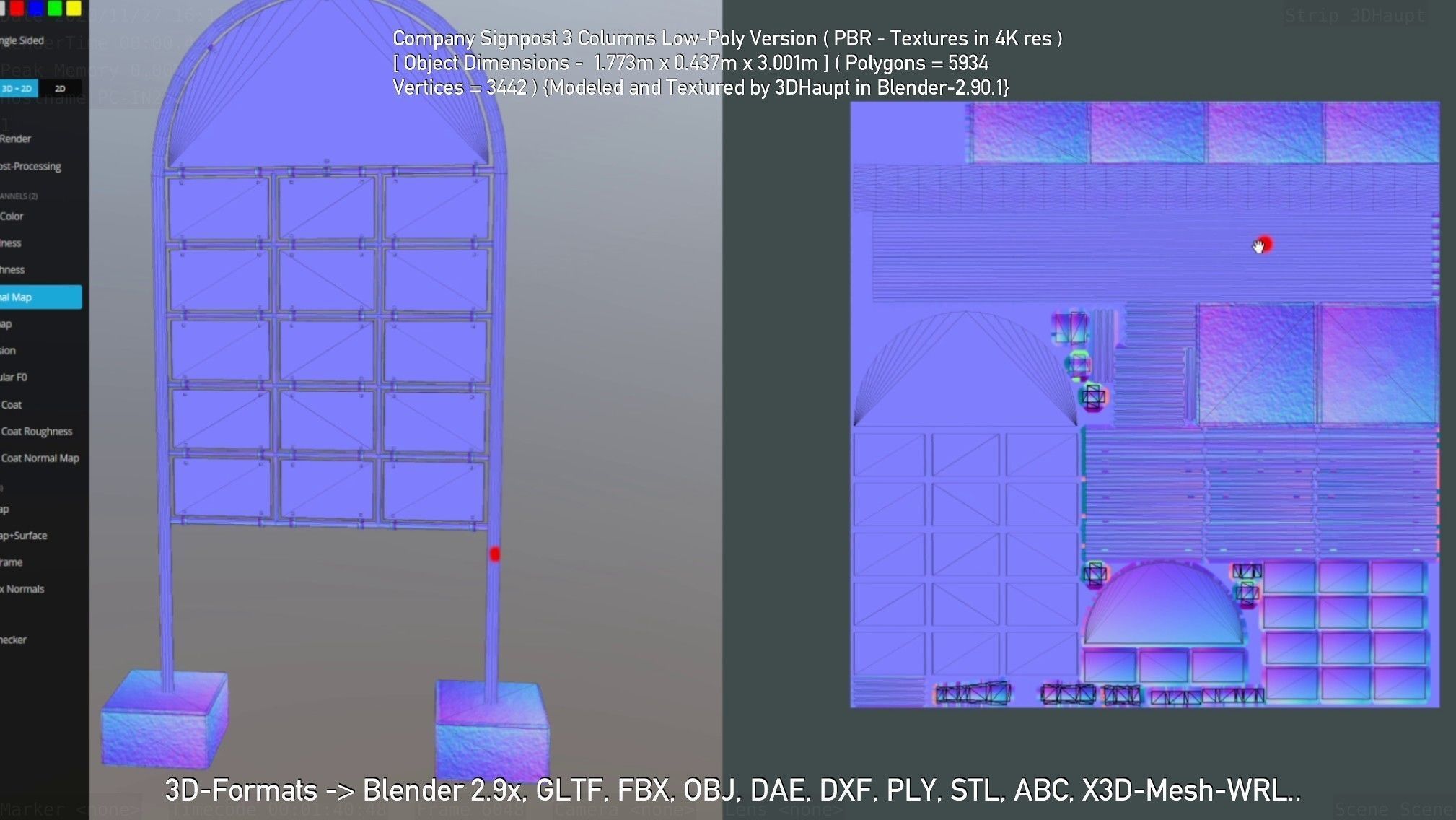 Company Signpost 3 Columns Low-Poly Version Low-poly 3D model_93