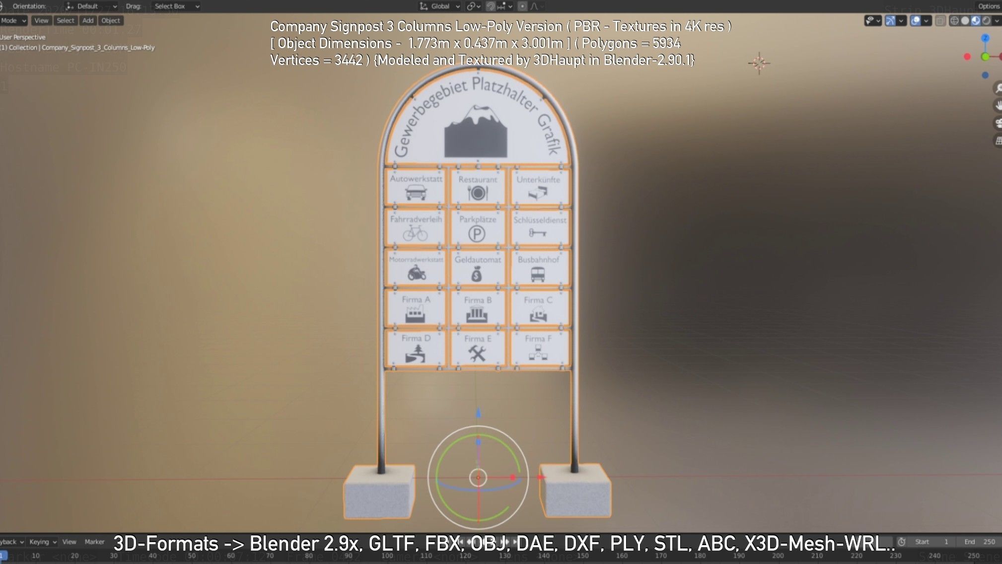 Company Signpost 3 Columns Low-Poly Version Low-poly 3D model_39