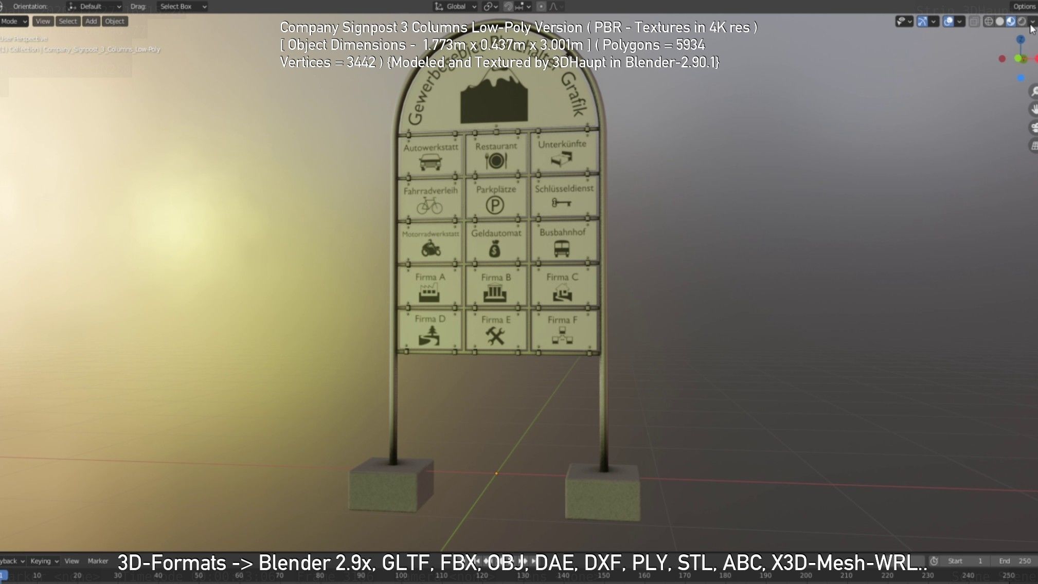 Company Signpost 3 Columns Low-Poly Version Low-poly 3D model_73
