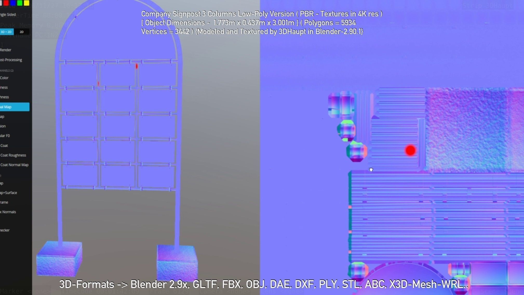 Company Signpost 3 Columns Low-Poly Version Low-poly 3D model_115