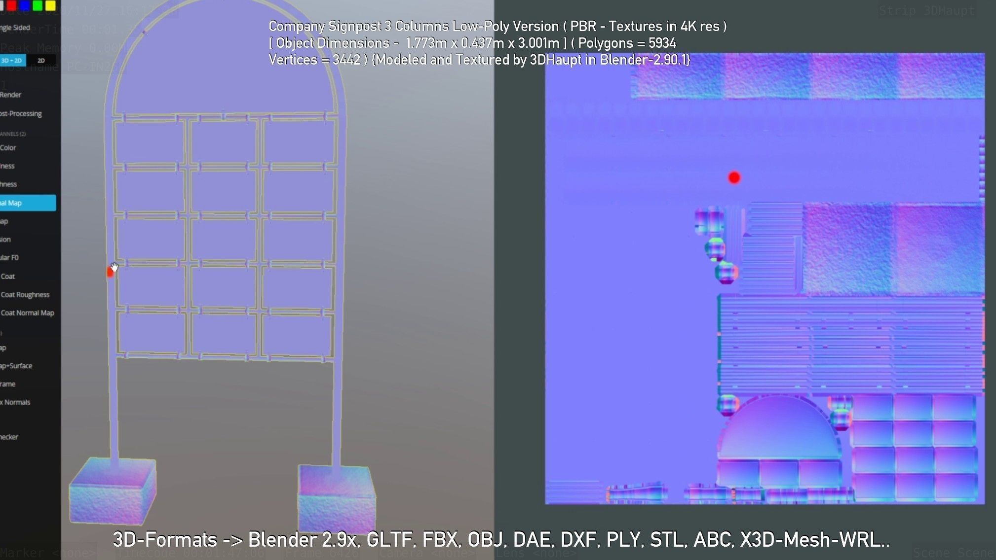 Company Signpost 3 Columns Low-Poly Version Low-poly 3D model_63