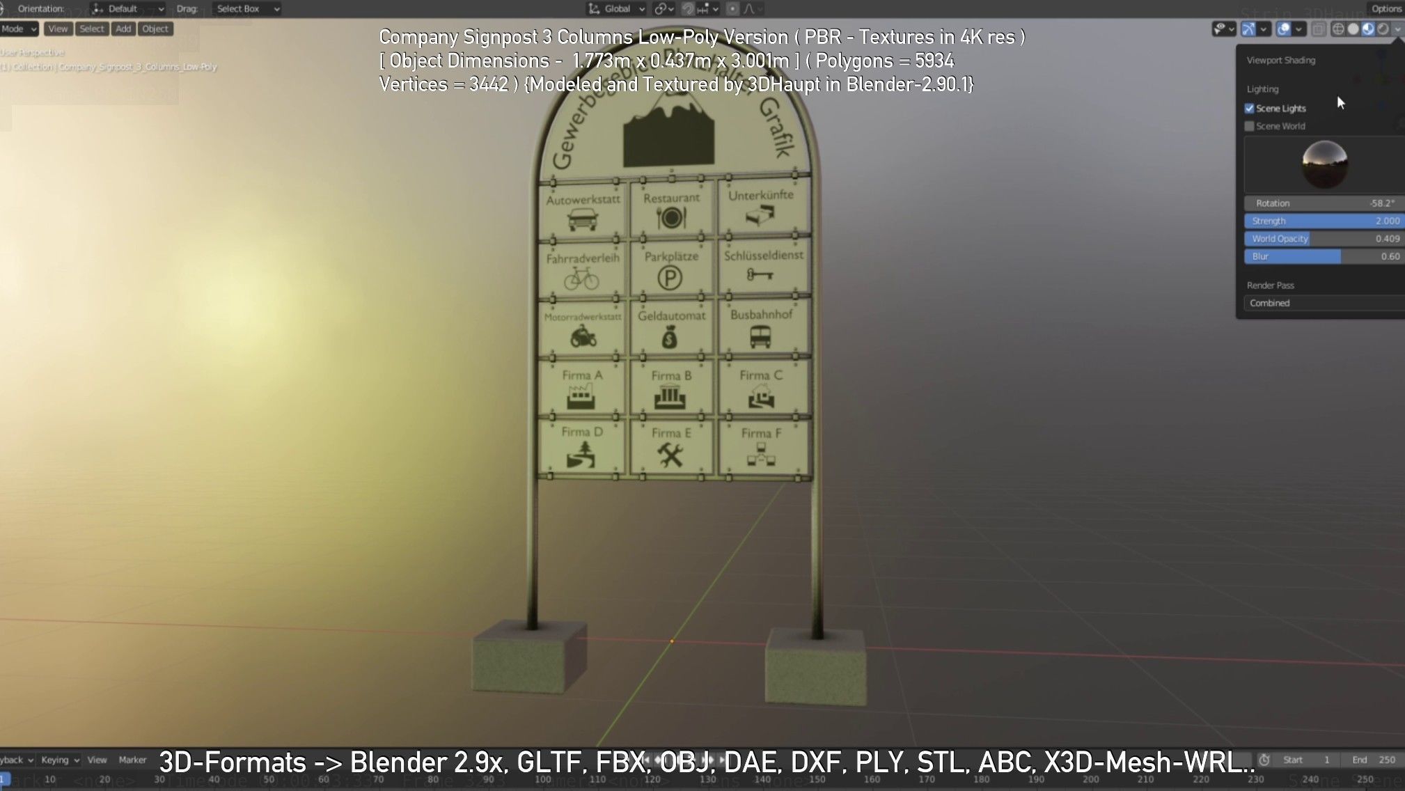 Company Signpost 3 Columns Low-Poly Version Low-poly 3D model_134