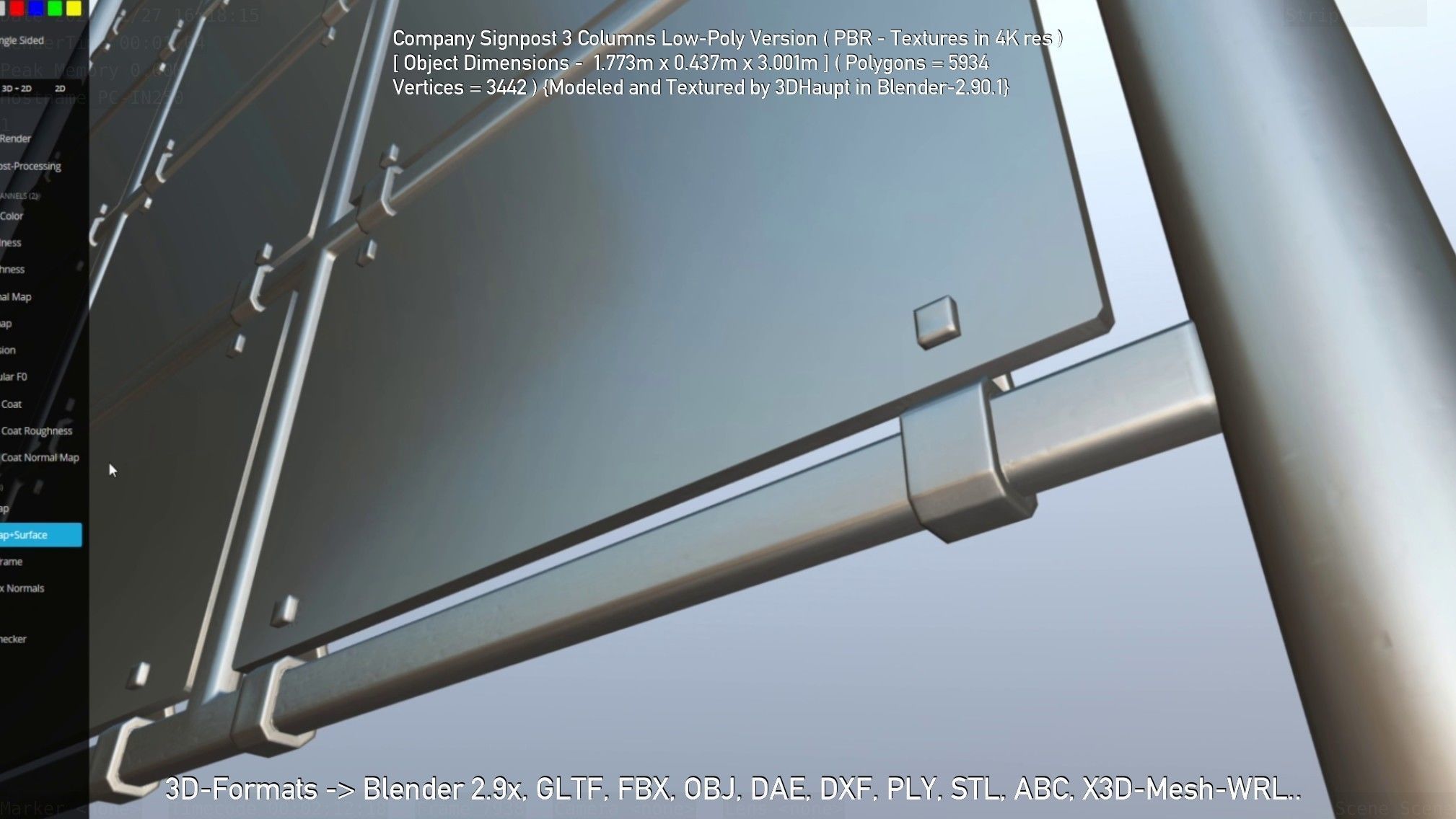 Company Signpost 3 Columns Low-Poly Version Low-poly 3D model_36