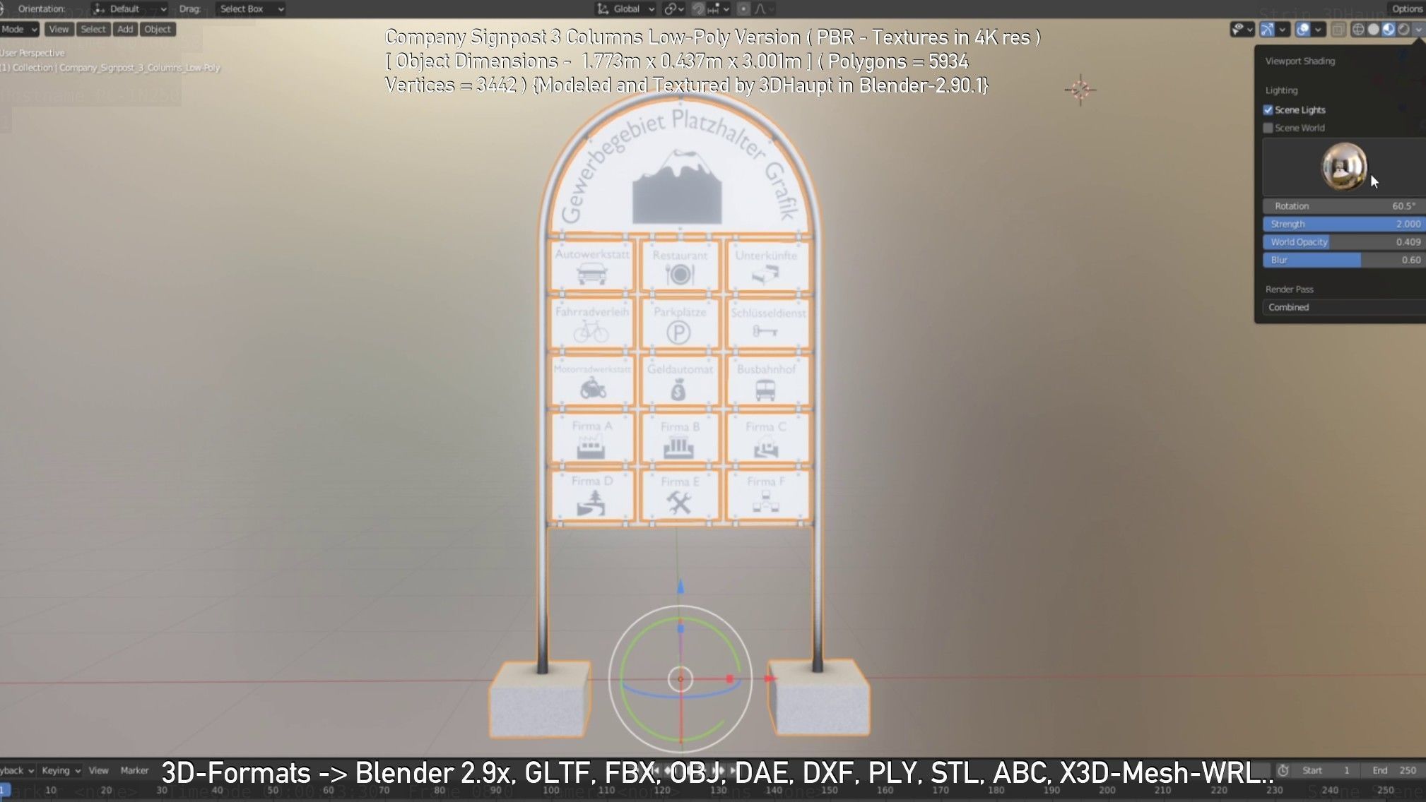 Company Signpost 3 Columns Low-Poly Version Low-poly 3D model_42