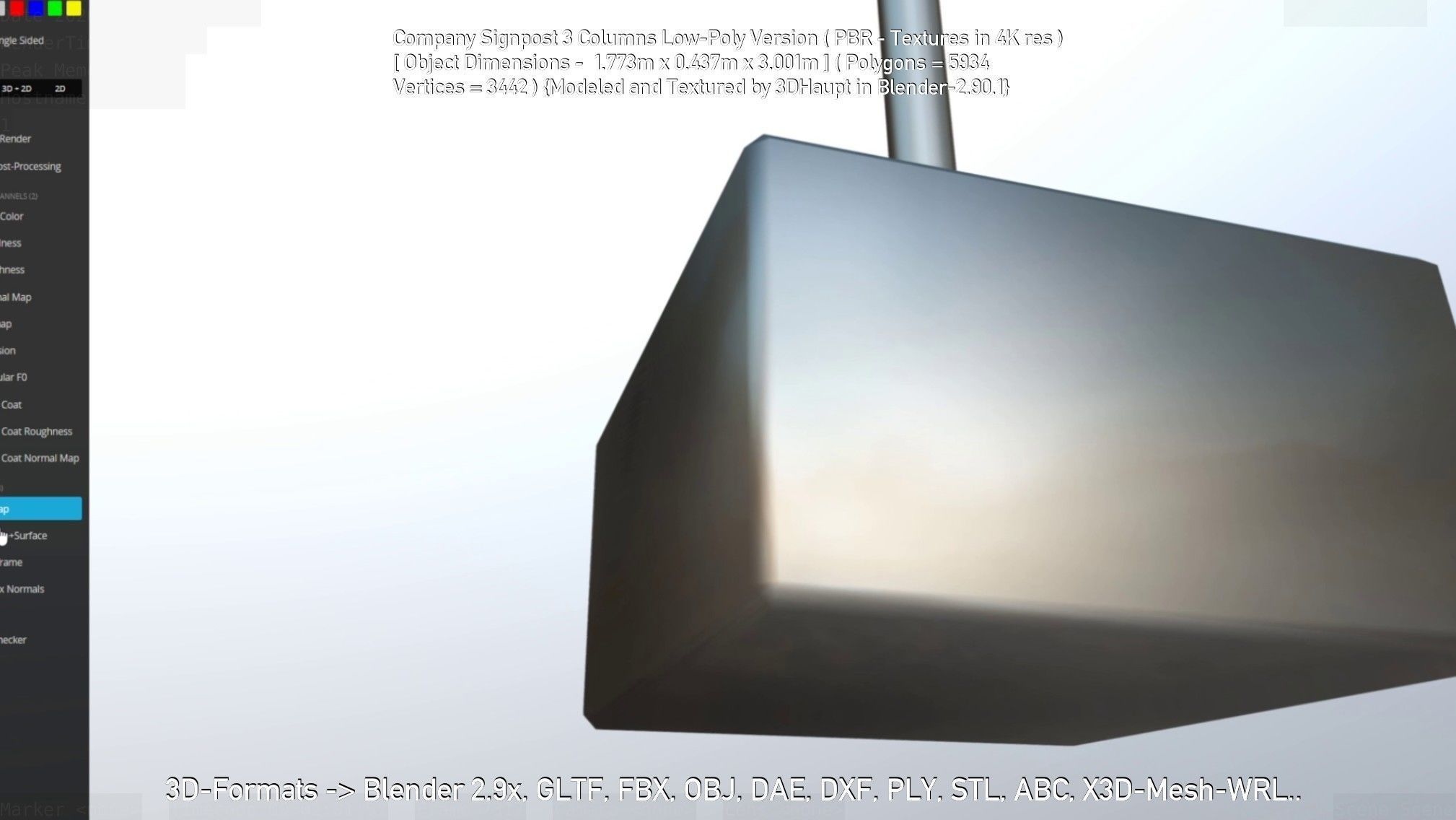 Company Signpost 3 Columns Low-Poly Version Low-poly 3D model_119