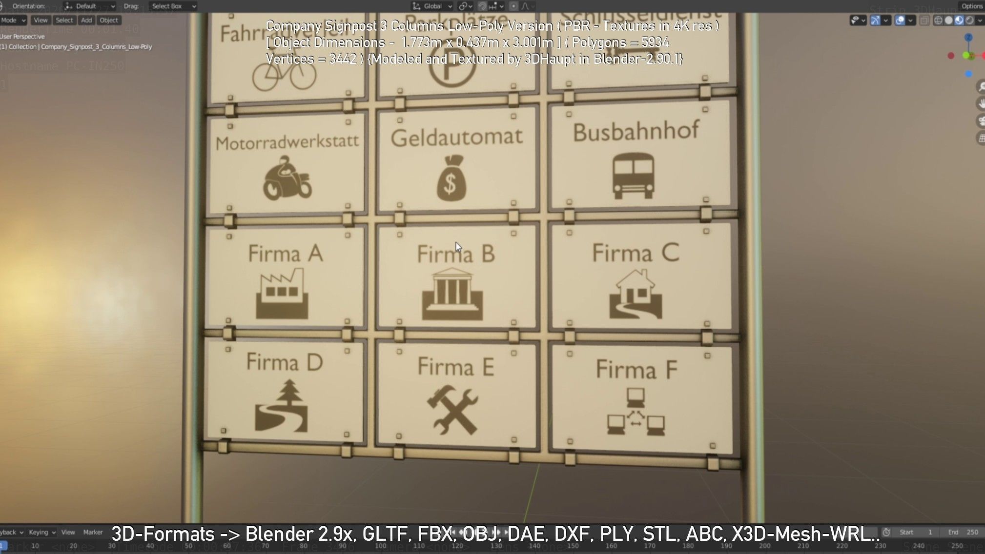 Company Signpost 3 Columns Low-Poly Version Low-poly 3D model_76