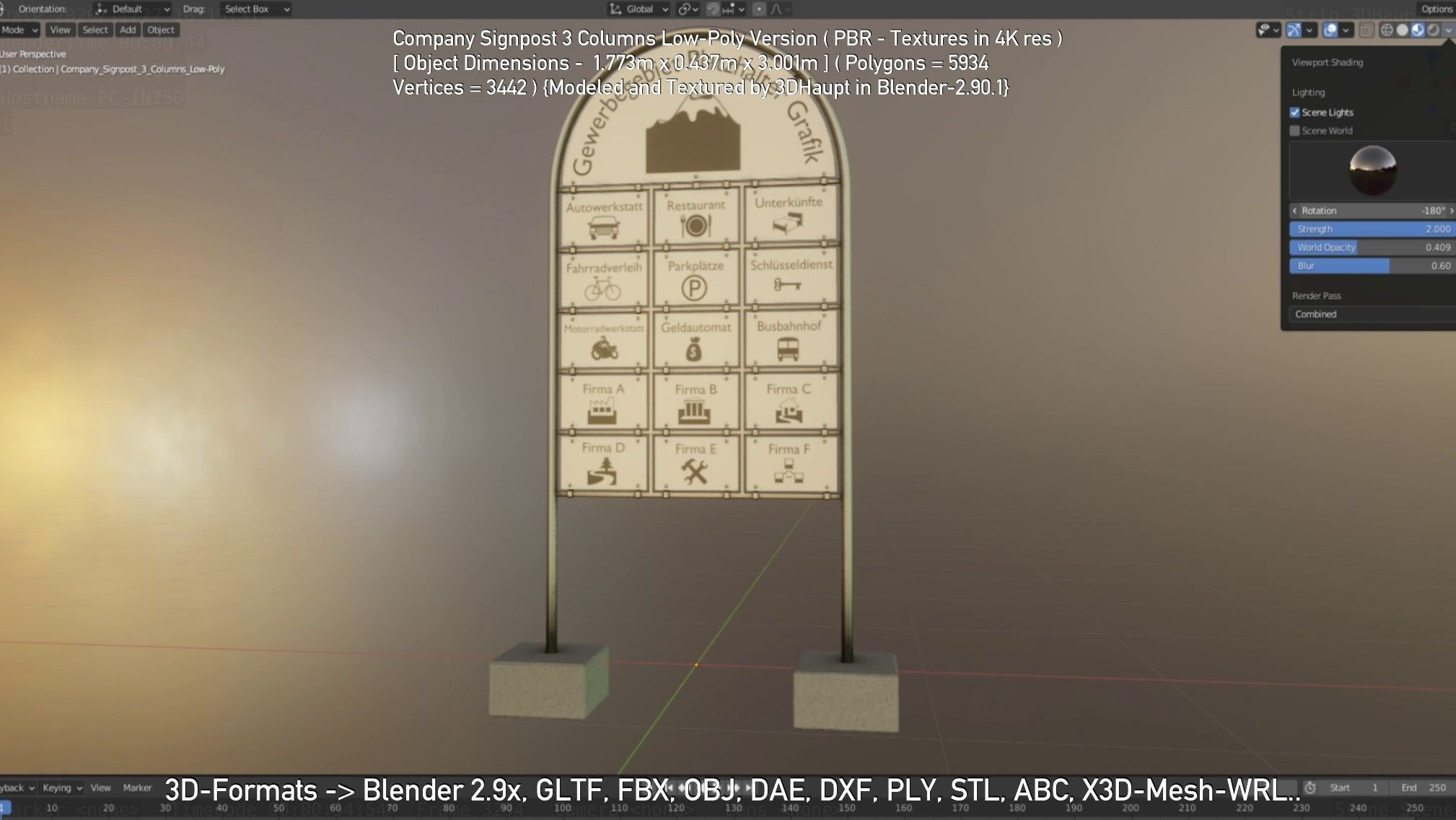 Company Signpost 3 Columns Low-Poly Version Low-poly 3D model_53