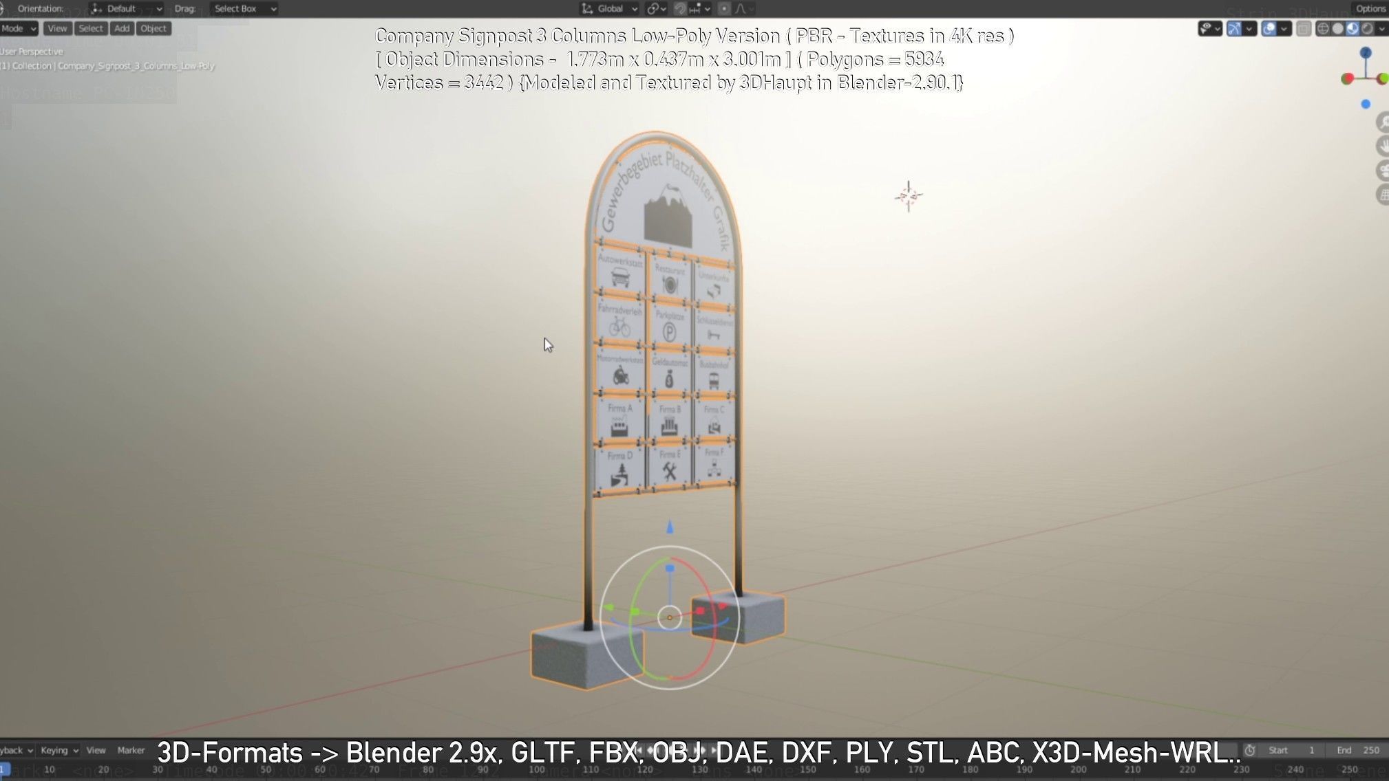 Company Signpost 3 Columns Low-Poly Version Low-poly 3D model_111
