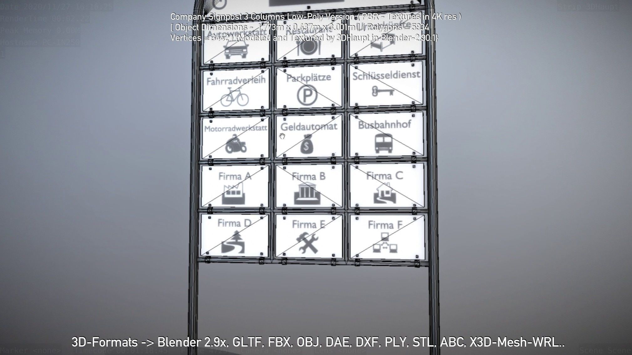 Company Signpost 3 Columns Low-Poly Version Low-poly 3D model_40