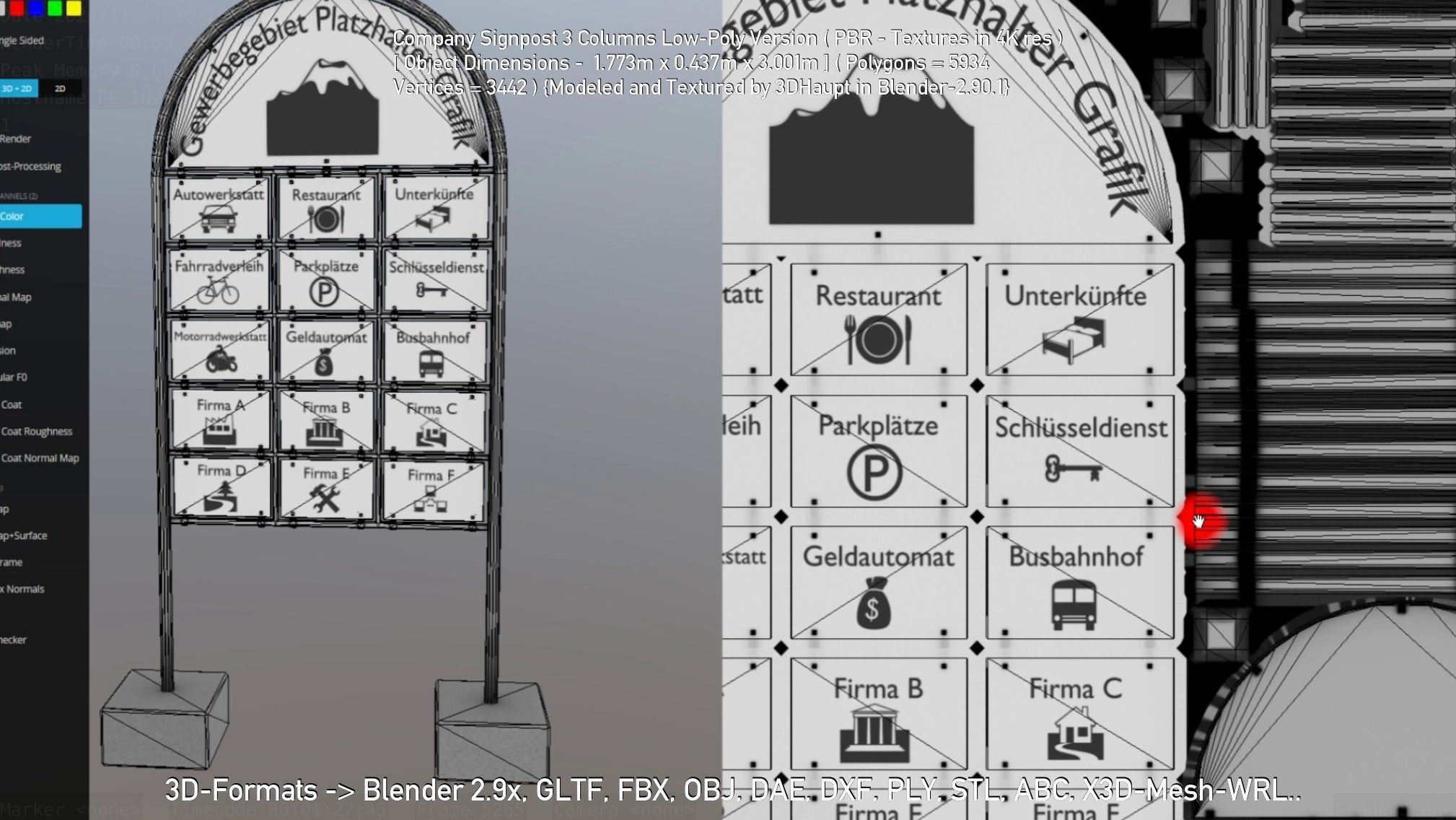Company Signpost 3 Columns Low-Poly Version Low-poly 3D model_88