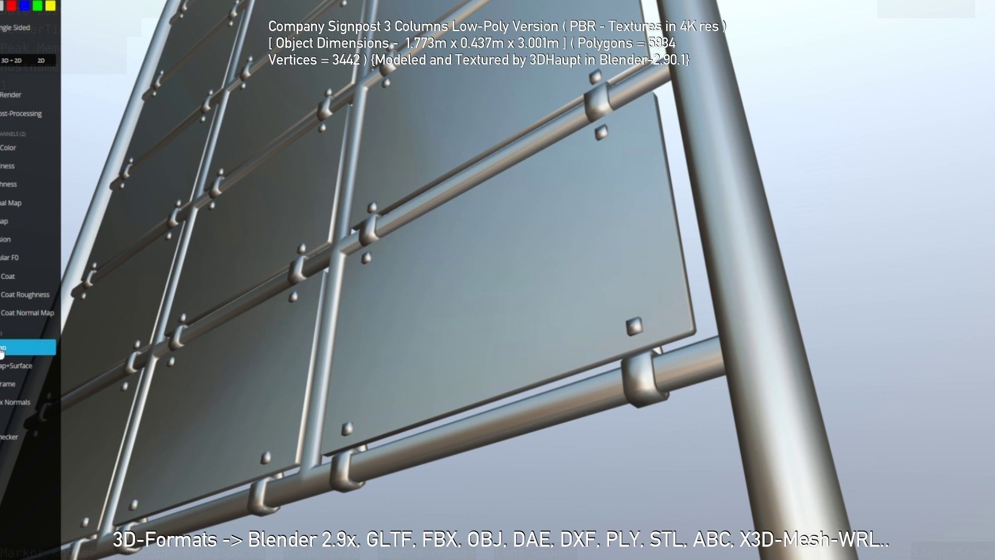 Company Signpost 3 Columns Low-Poly Version Low-poly 3D model_105