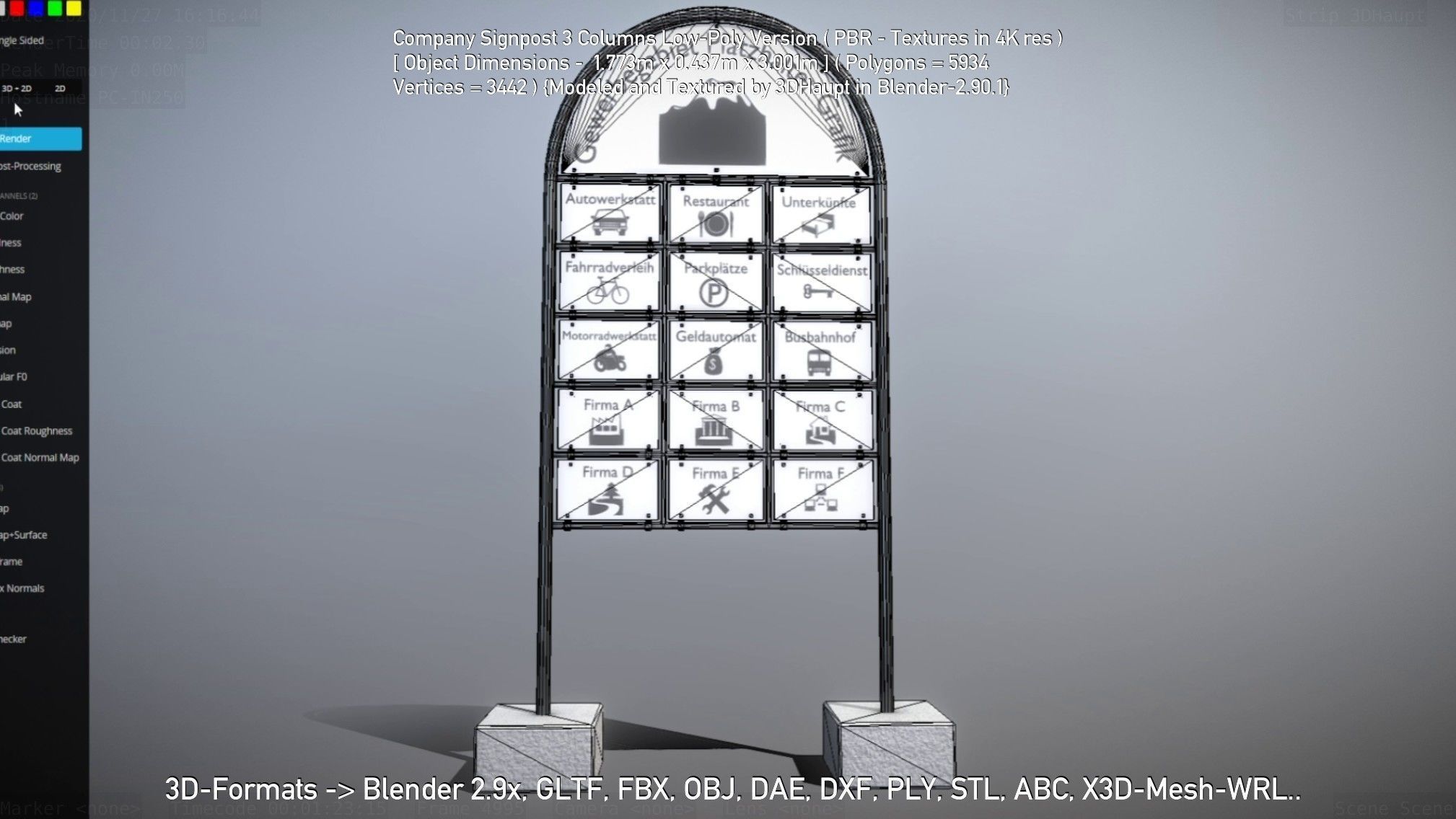 Company Signpost 3 Columns Low-Poly Version Low-poly 3D model_141