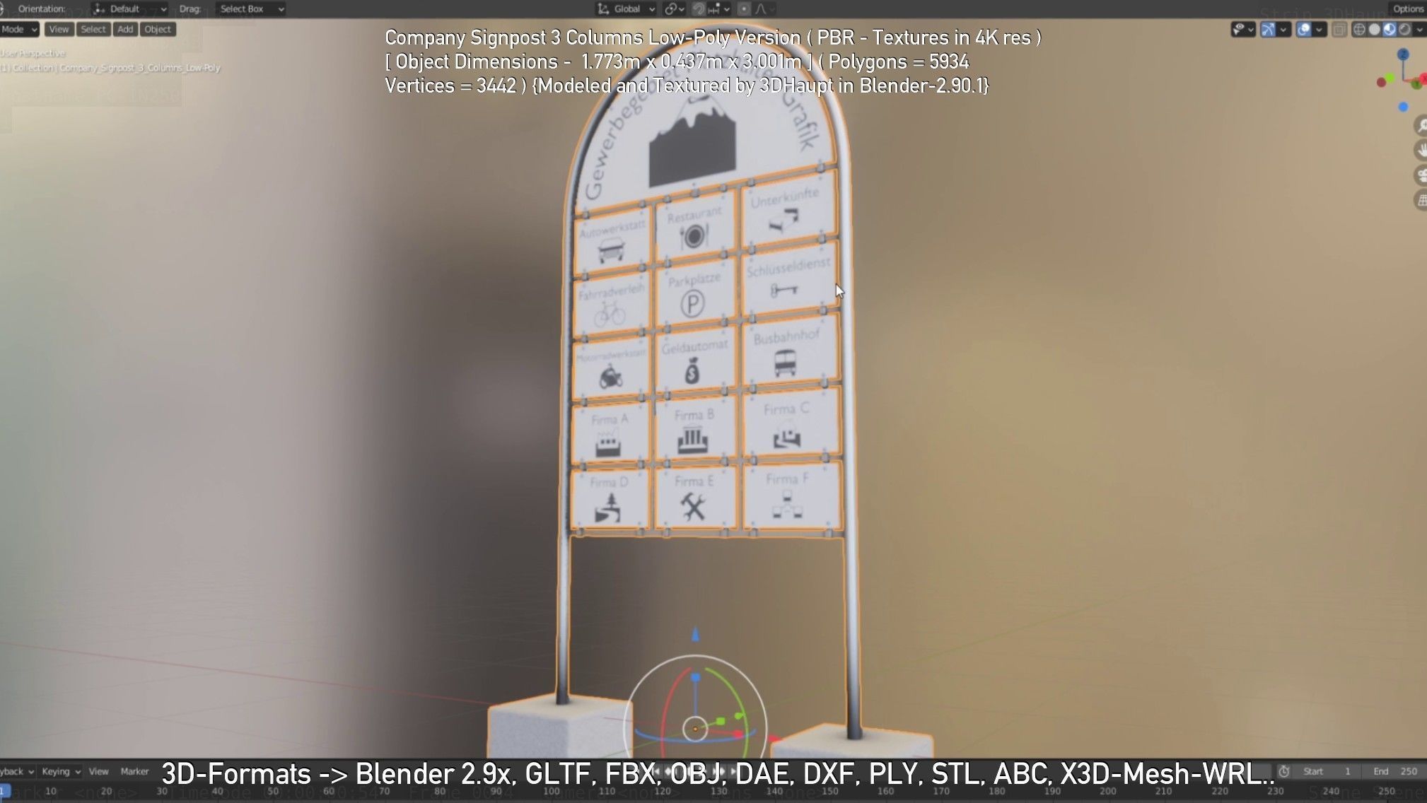 Company Signpost 3 Columns Low-Poly Version Low-poly 3D model_109