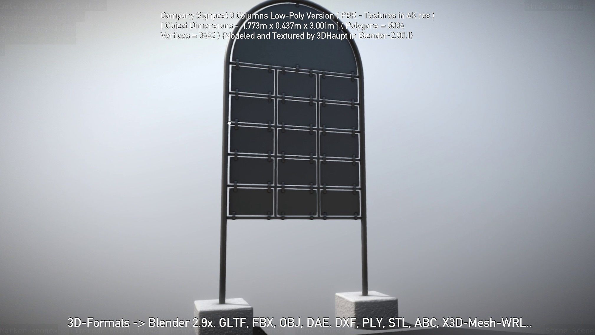 Company Signpost 3 Columns Low-Poly Version Low-poly 3D model_25