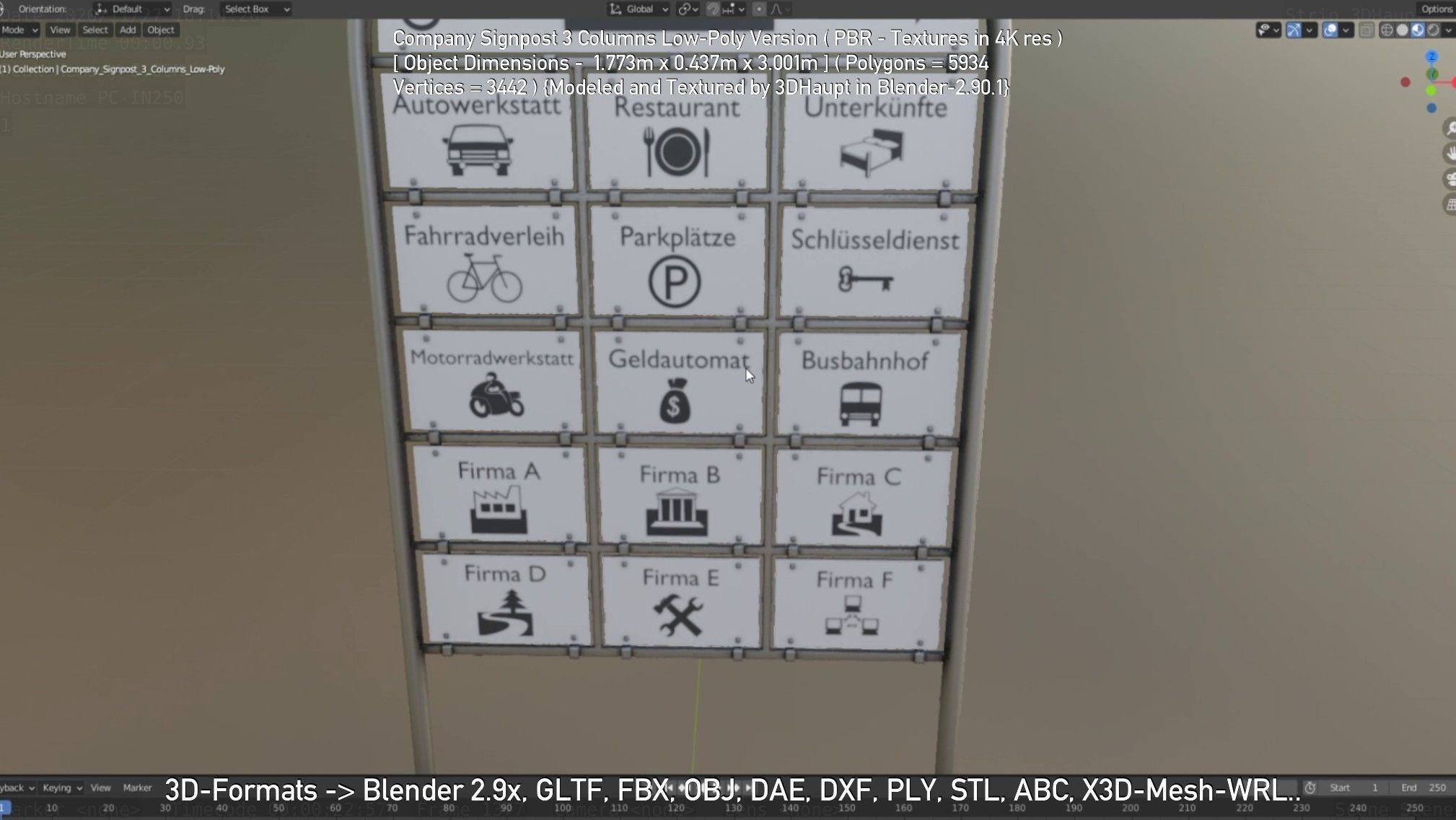 Company Signpost 3 Columns Low-Poly Version Low-poly 3D model_22