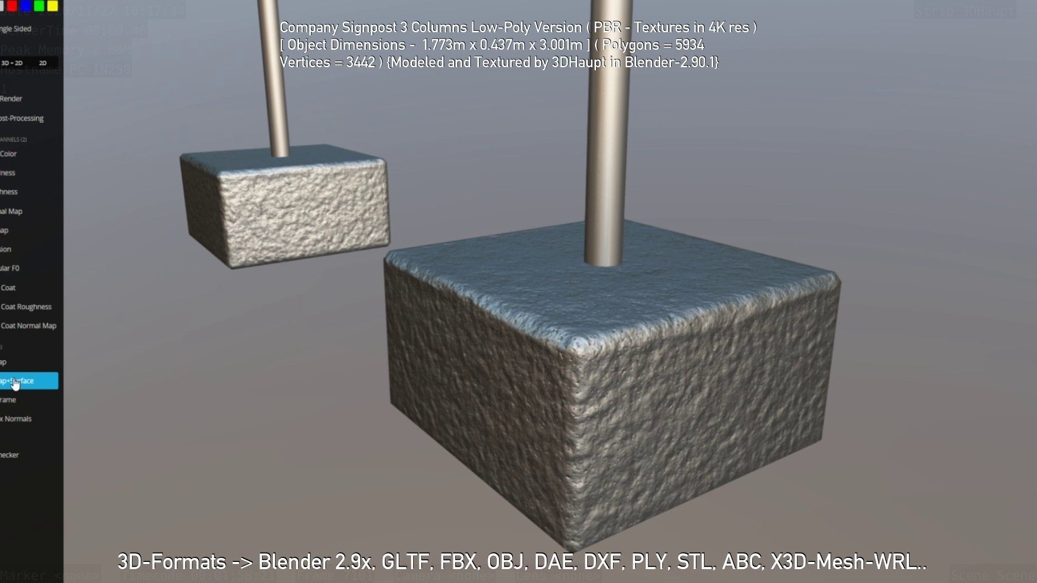 Company Signpost 3 Columns Low-Poly Version Low-poly 3D model_13