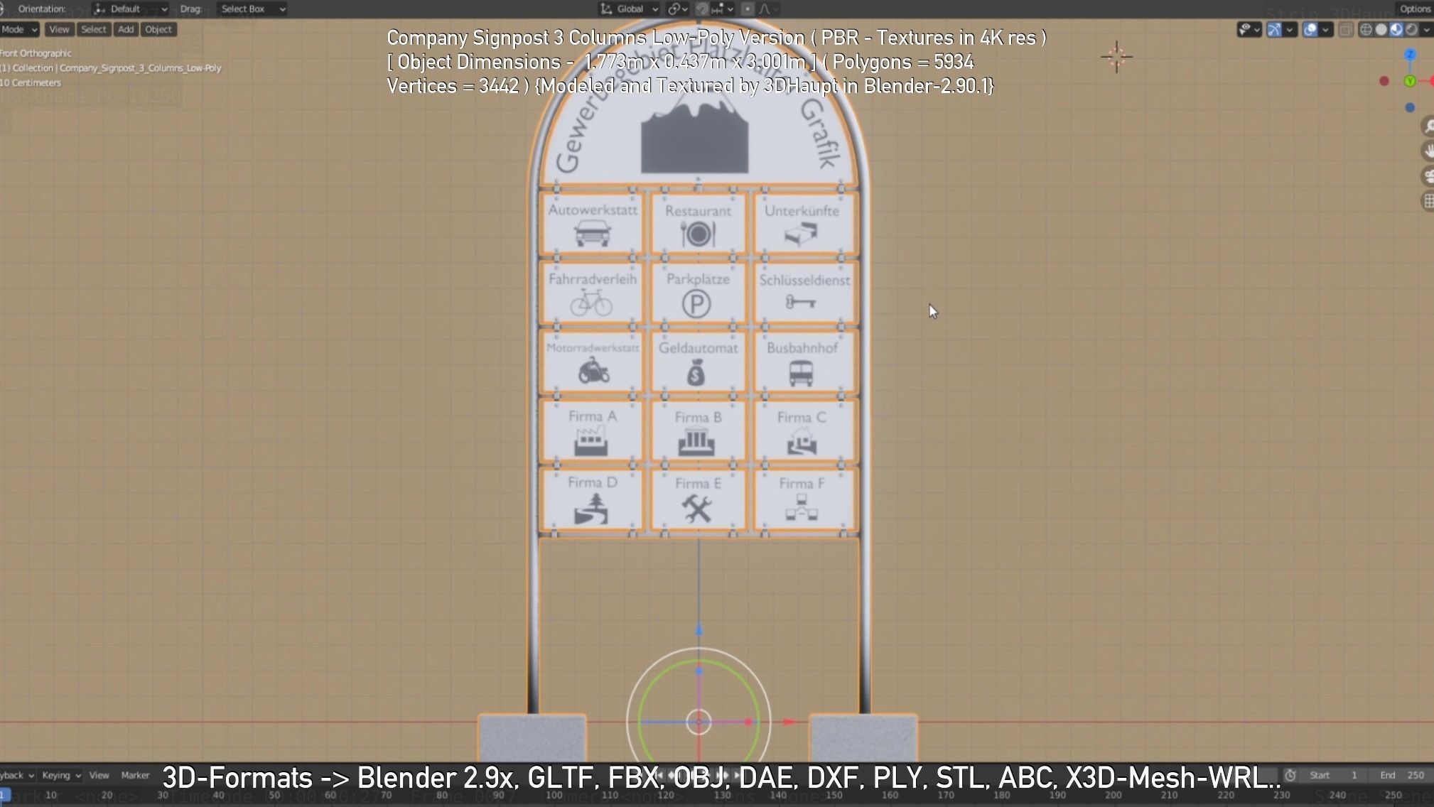 Company Signpost 3 Columns Low-Poly Version Low-poly 3D model_14