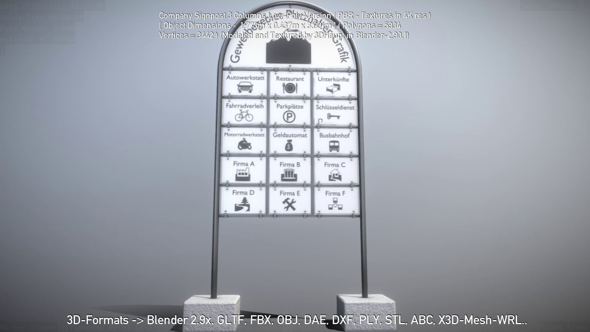 Company Signpost 3 Columns Low-Poly Version Low-poly 3D model_6