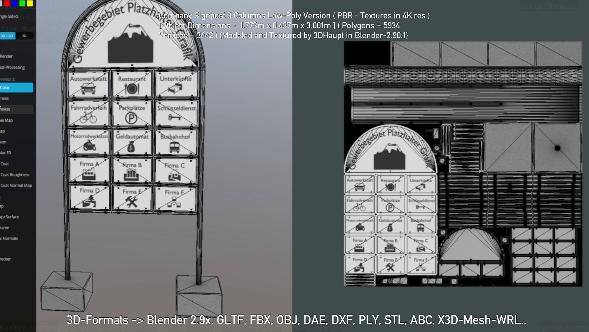 Company Signpost 3 Columns Low-Poly Version Low-poly 3D model_91